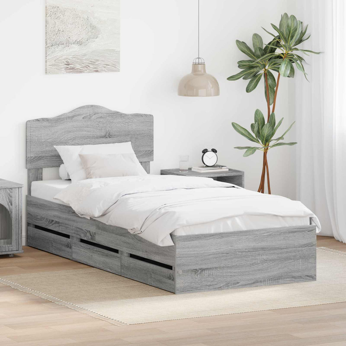 Krevetna konstrukcija Siva Sonoma 75 x 190 cm Inženjersko Drvo 196 x 78 x 90 cm