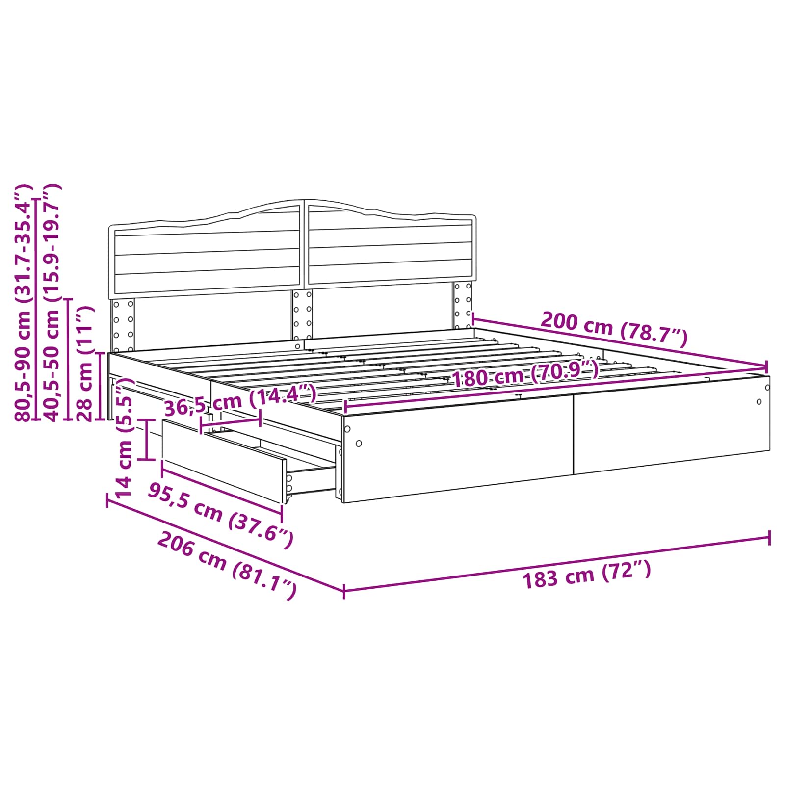 Krevet s od storage Sonoma hrast 180 x 200 cm Konstruirano drvo