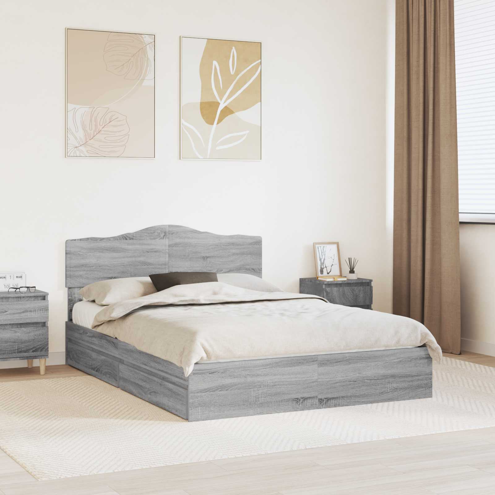 Krevet s od storage Siva Sonoma 160 x 200 cm Konstruirano drvo