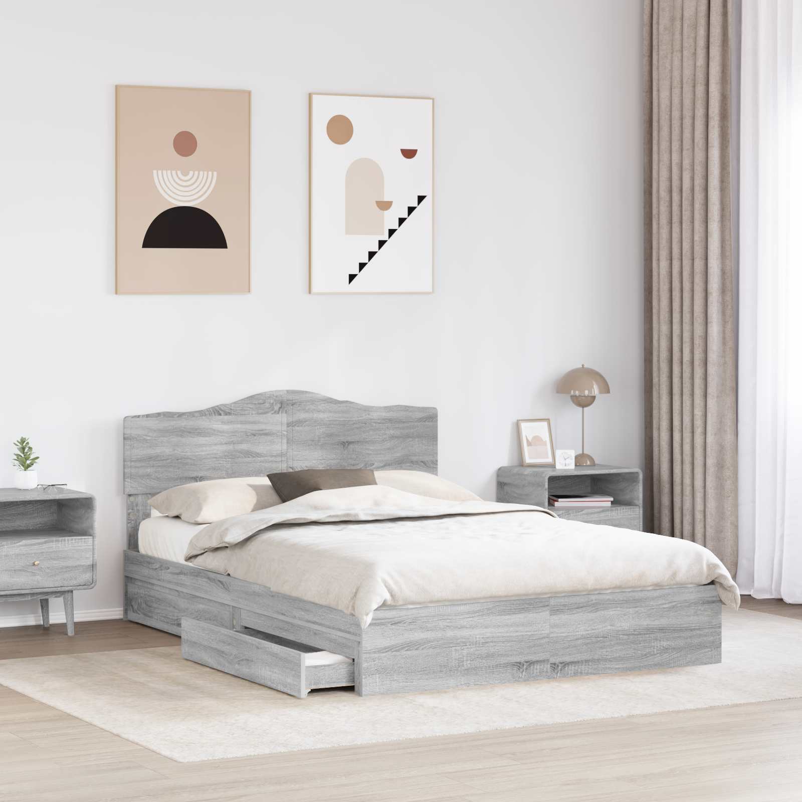 Krevet s od storage Siva Sonoma 160 x 200 cm Konstruirano drvo