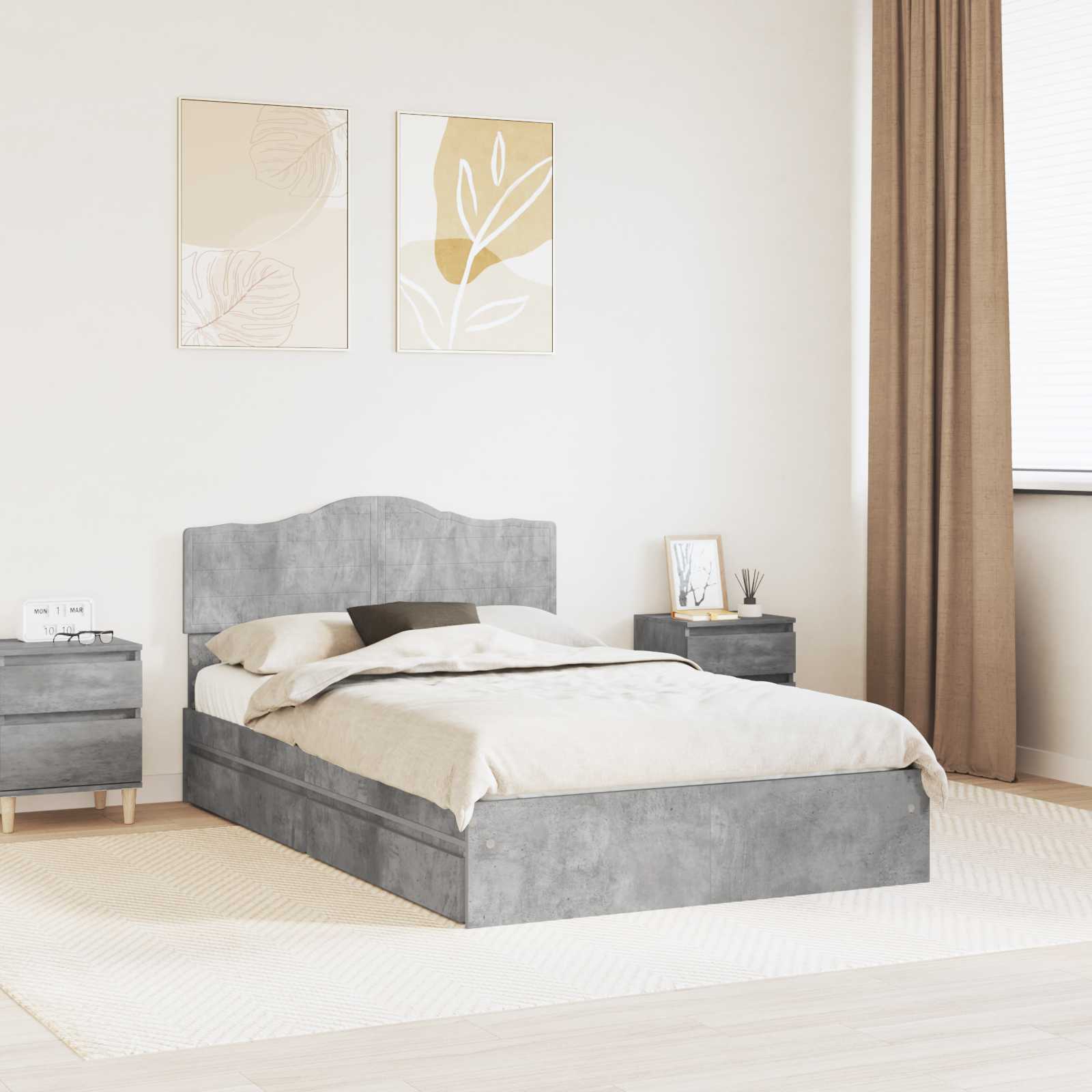 Krevet s od storage s uzglavljem Betonski sivi 135 x 190 cm