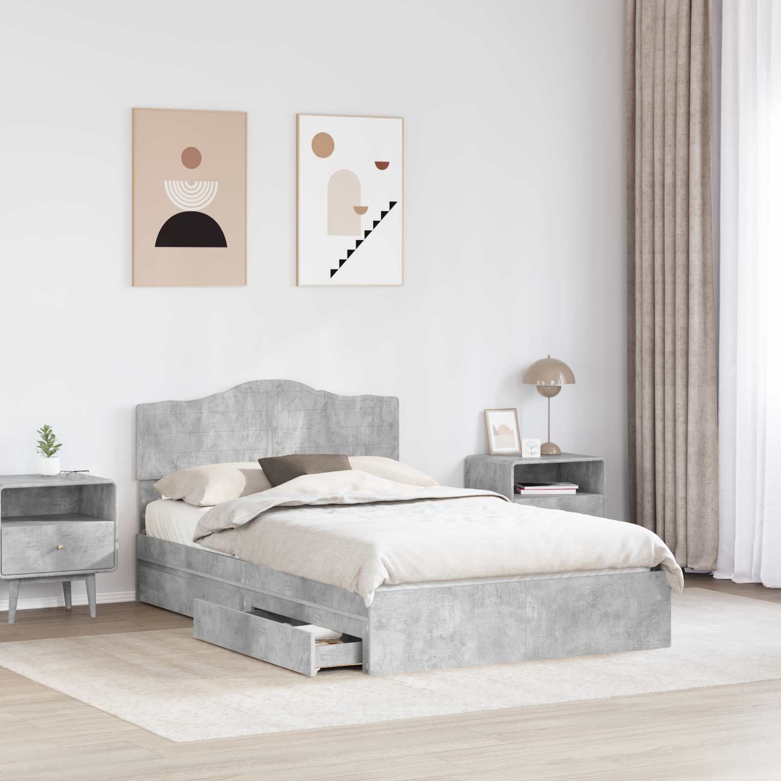 Krevet s od storage s uzglavljem Betonski sivi 135 x 190 cm