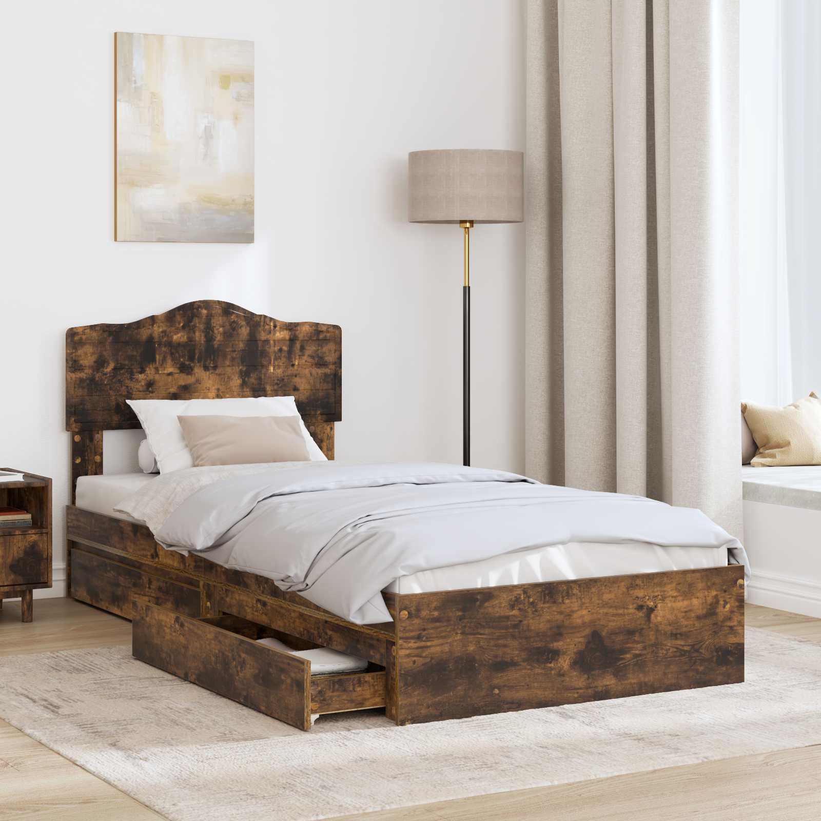 Krevet s od storage s uzglavljem Dimljeni hrast 100 x 200 cm