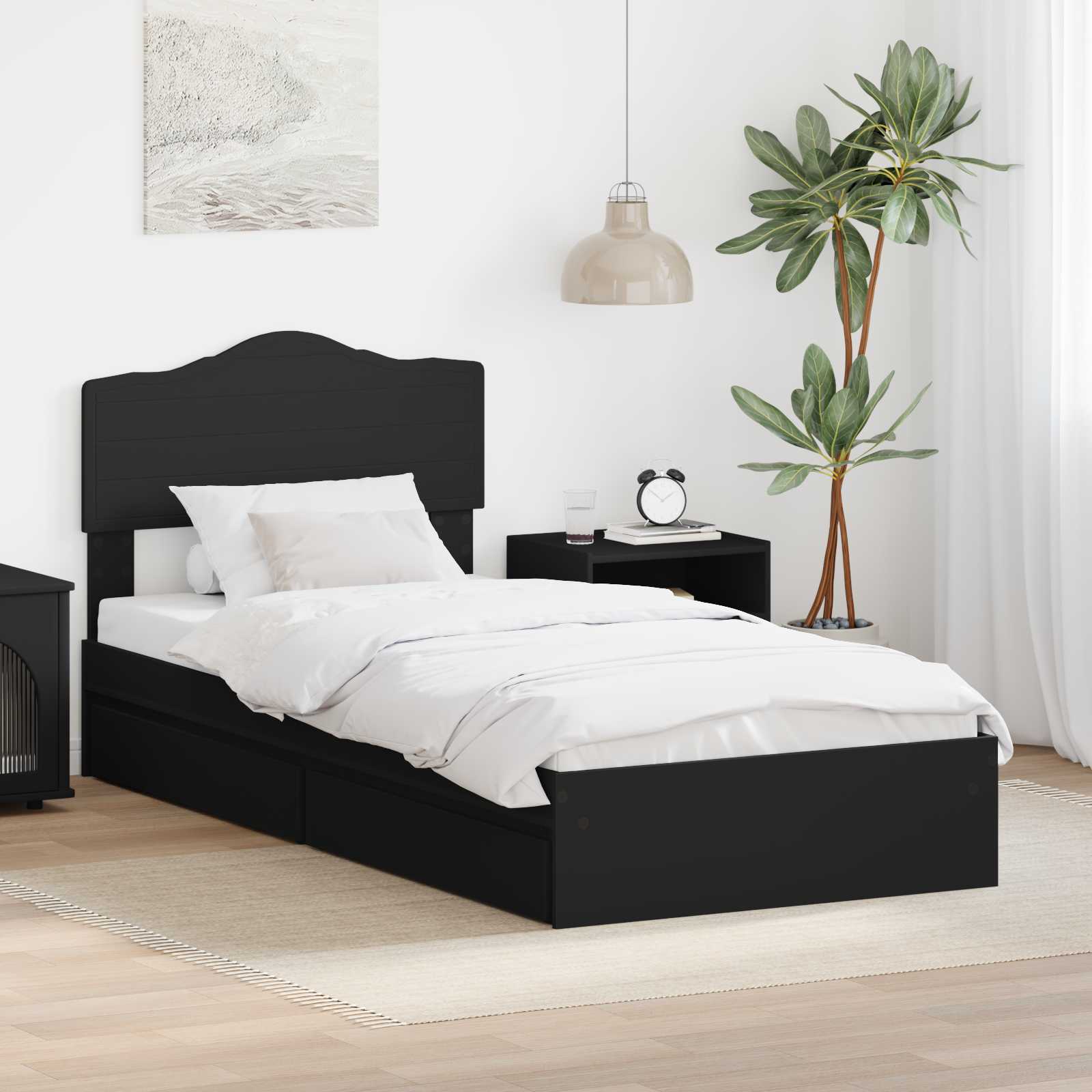 Krevet s od storage Crna 90 x 190 cm Konstruirano drvo