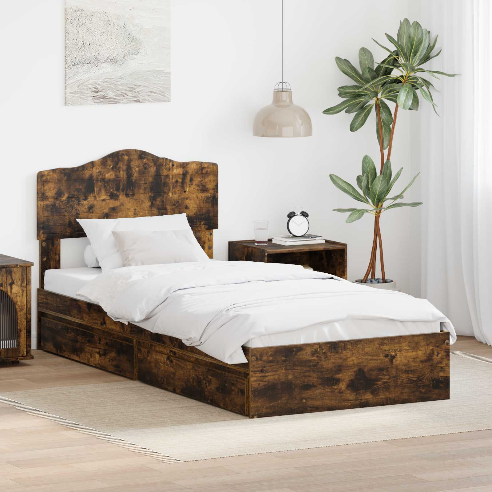 Krevet s od storage s uzglavljem Dimljeni hrast 90 x 190 cm