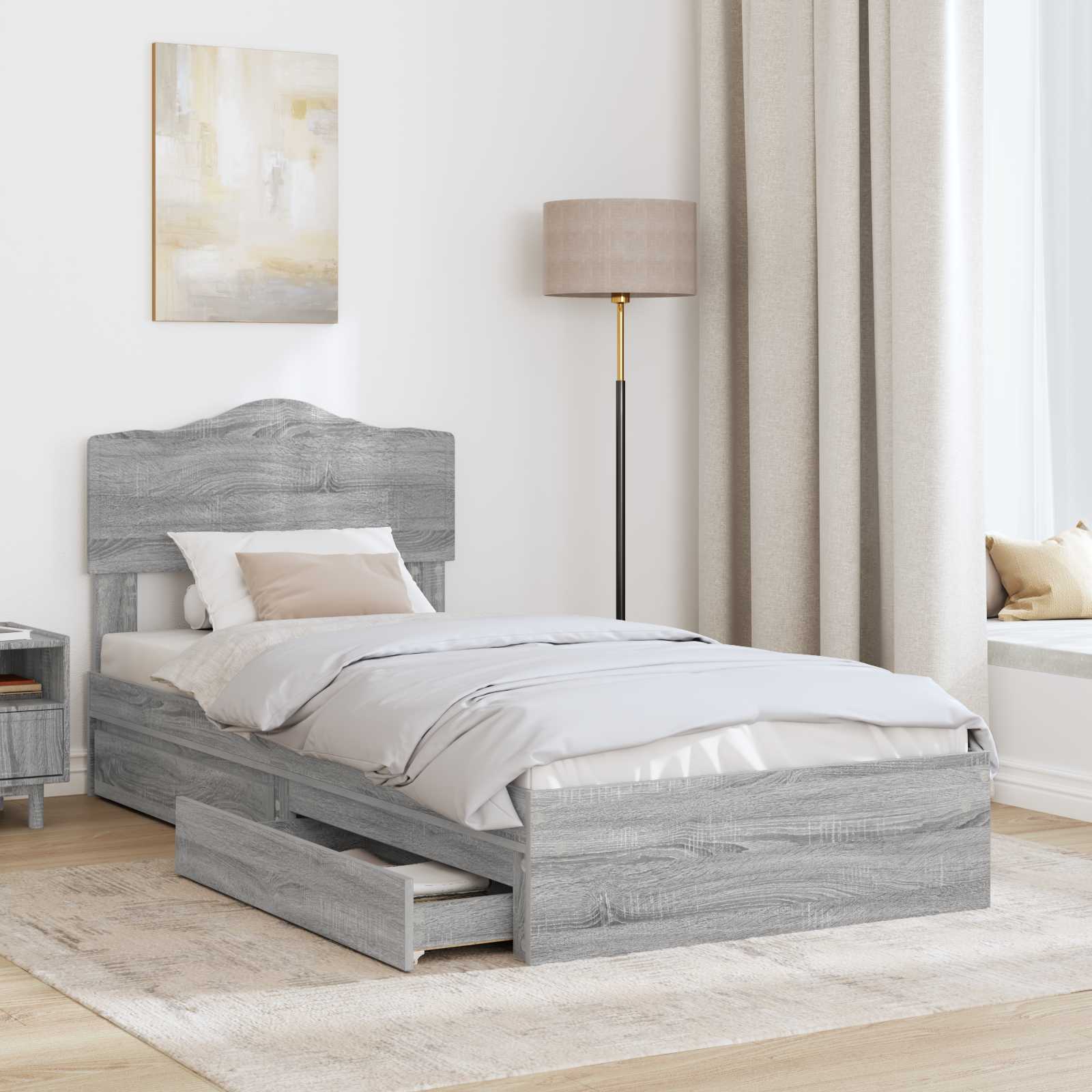 Krevet s od storage Siva Sonoma 90 x 190 cm Konstruirano drvo