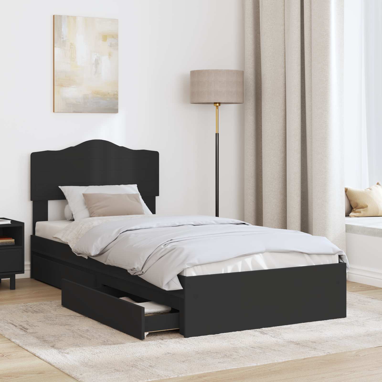 Krevet s od storage Crna 70 x 190 cm Konstruirano drvo