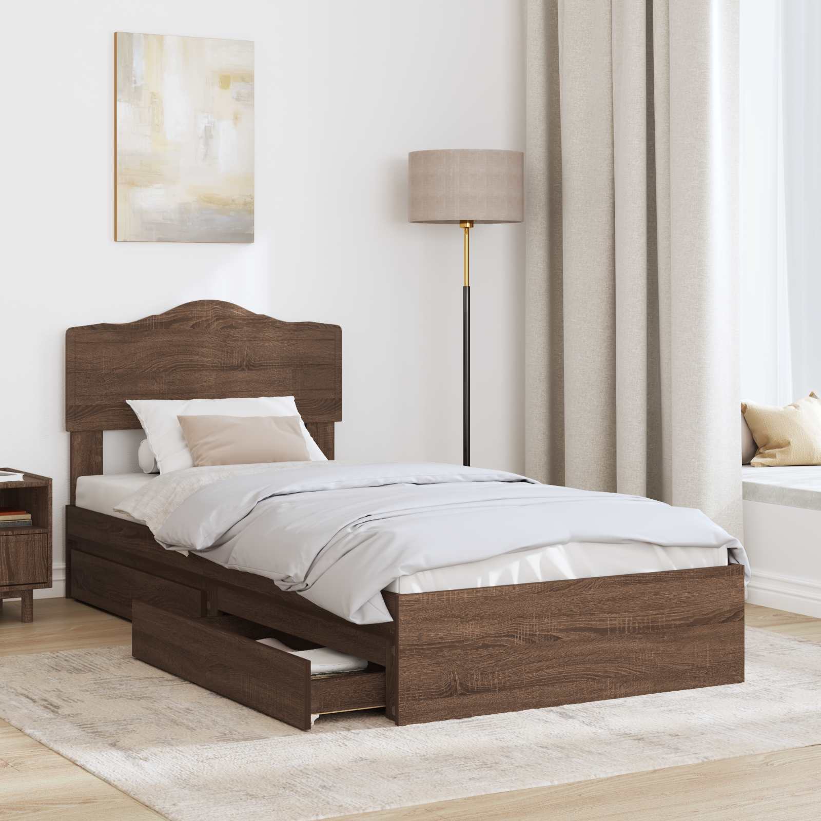 Krevet s od storage Smeđi hrast 70 x 190 cm Konstruirano drvo