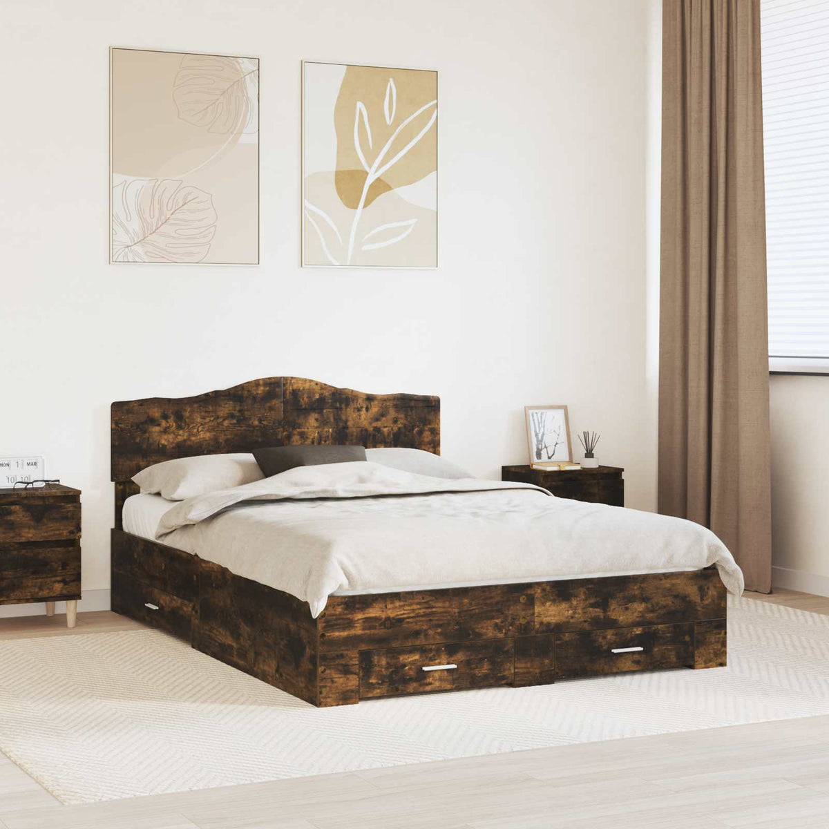 Krevetna konstrukcija s ladicama Dimljeni hrast 150 x 200 cm Smeđa 203 x 153 x 90 cm