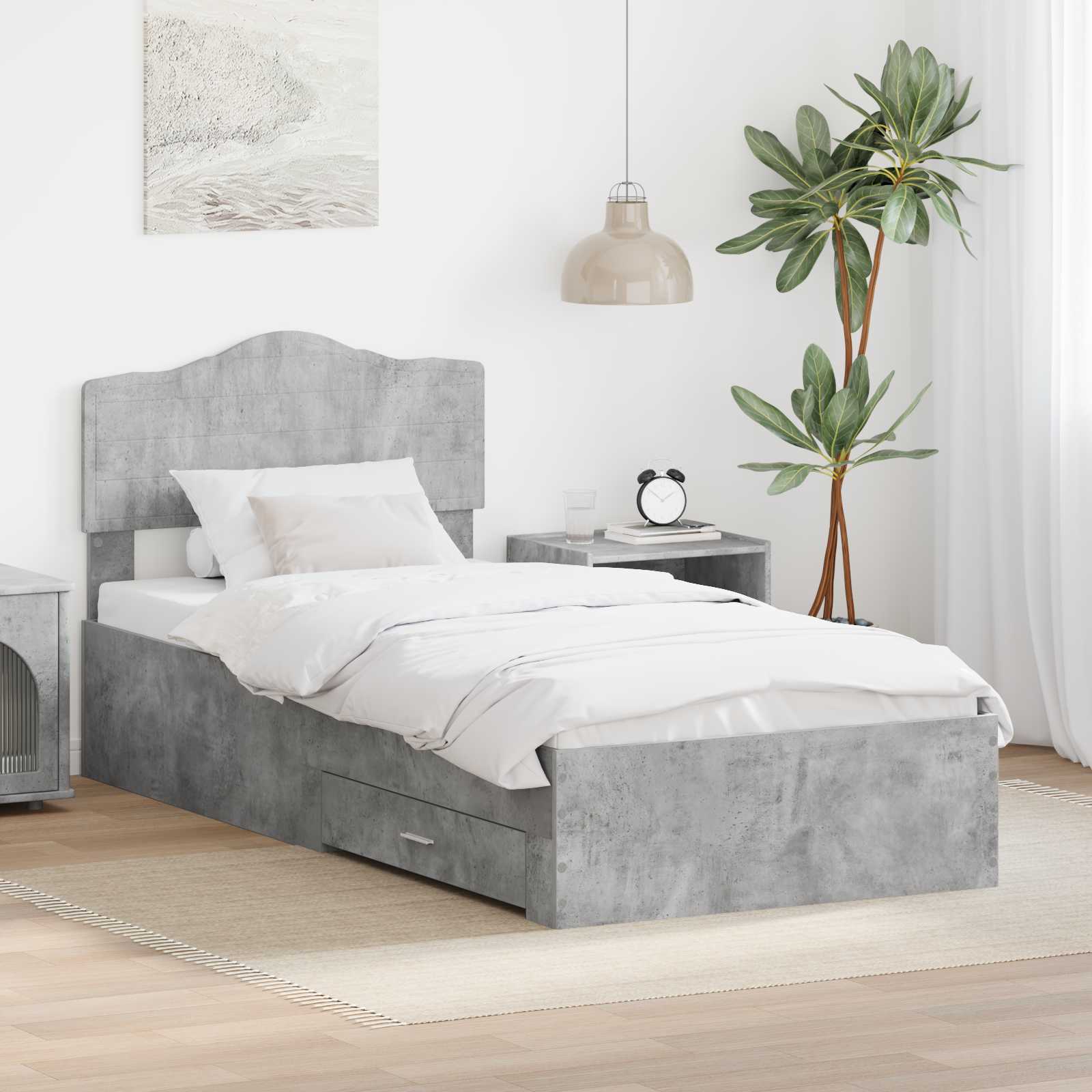 Krevetna konstrukcija s uzglavljem Betonski sivi 90 x 200 cm