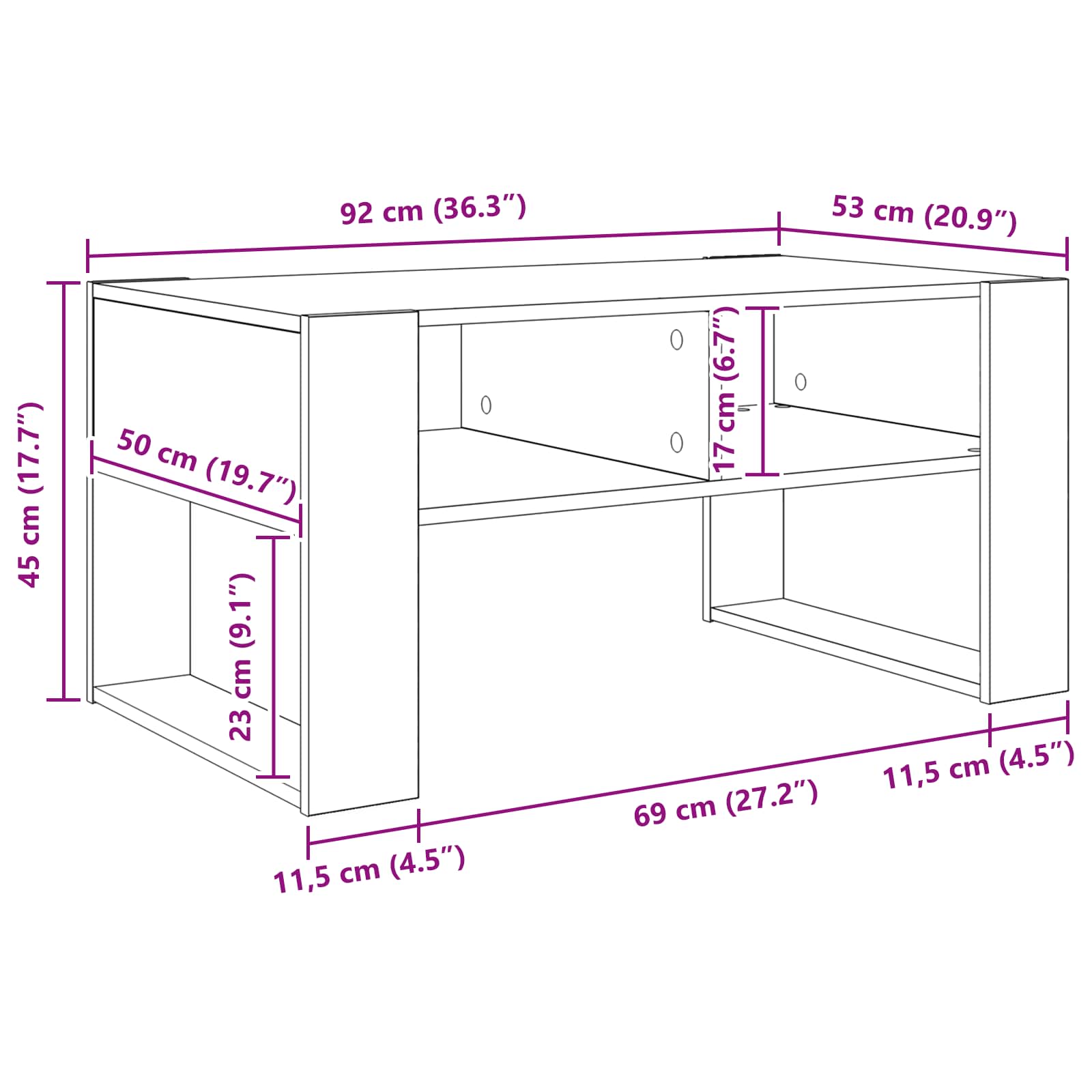 Kava Stol Sonoma hrast 92 x 53 x 45 cm Konstruirano drvo