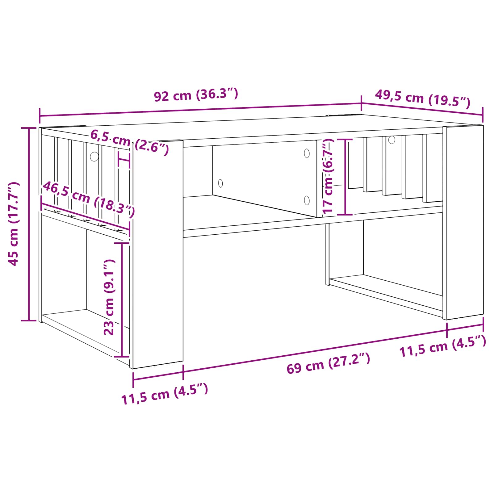Kava Stol Siva Sonoma 92 x 49,5 x 45 cm Konstruirano drvo