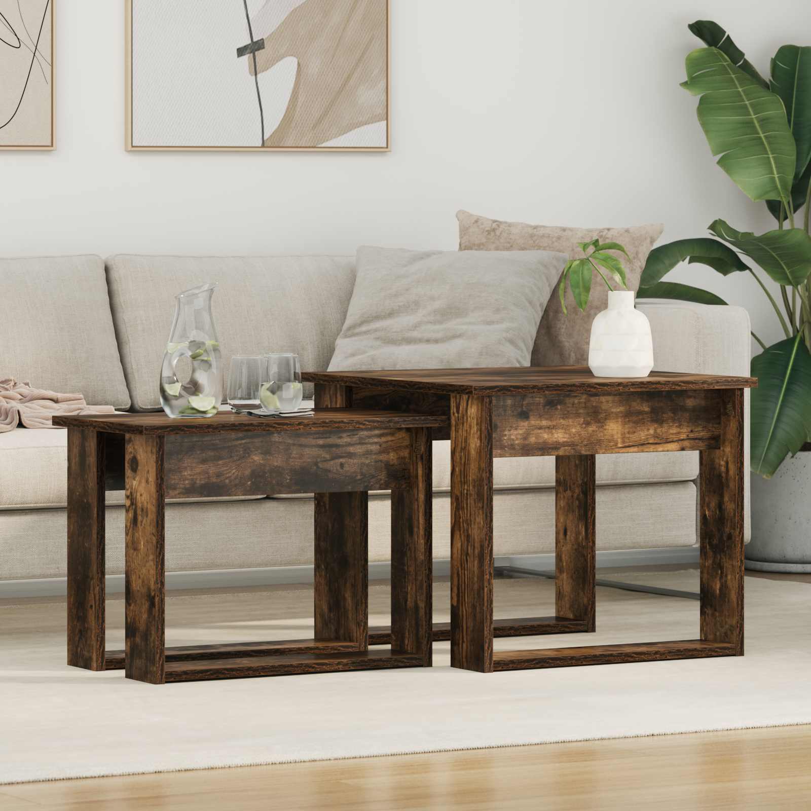 Set stolića za kavu 2 pcs Dimljeni hrast Konstruirano drvo
