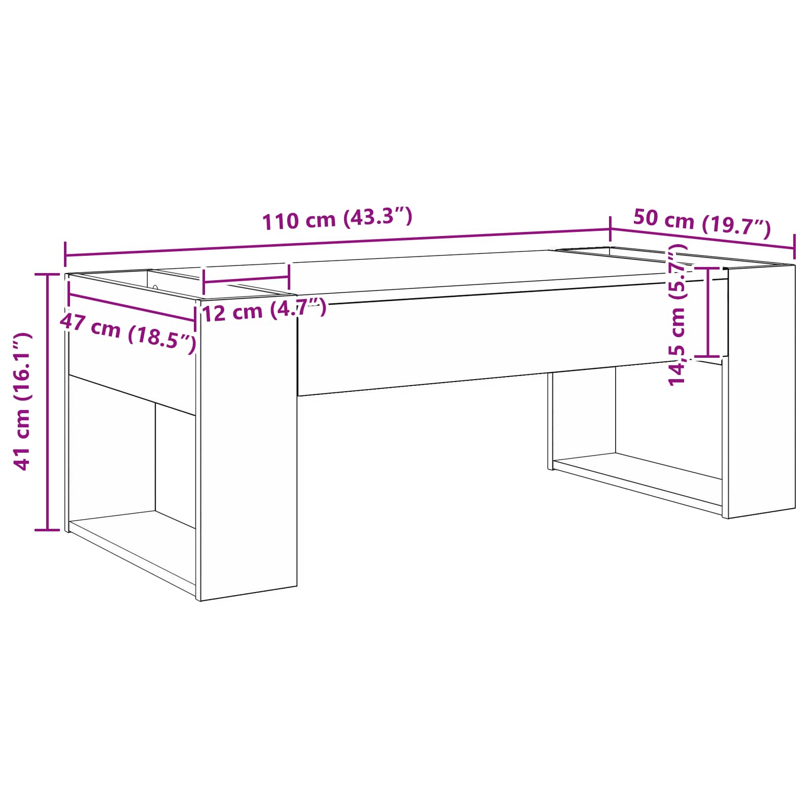Kava Stol Bijelo 110 x 50 x 41 cm Konstruirano drvo