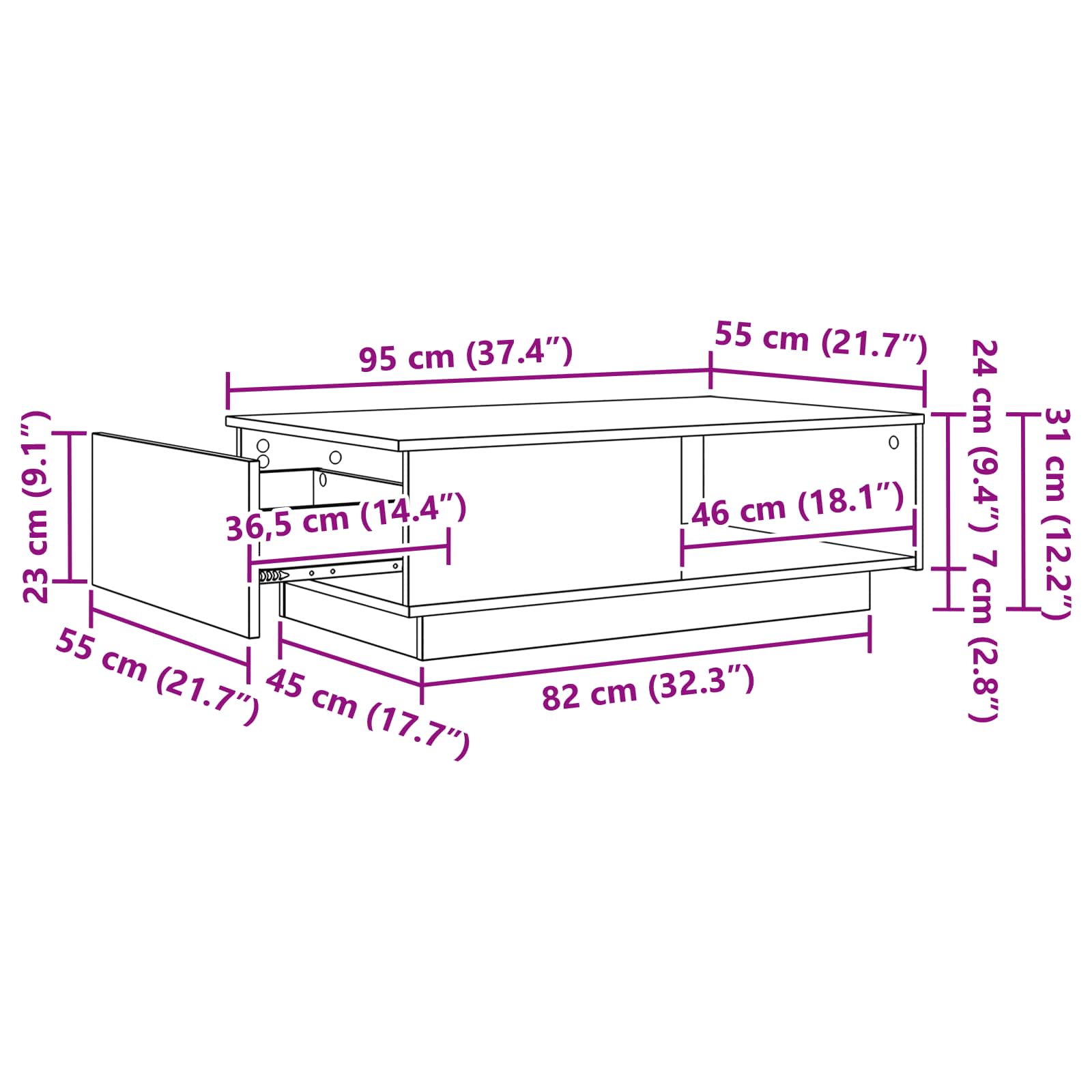 Kava Stol Staro drvo 95 x 55 x 31 cm Konstruirano drvo