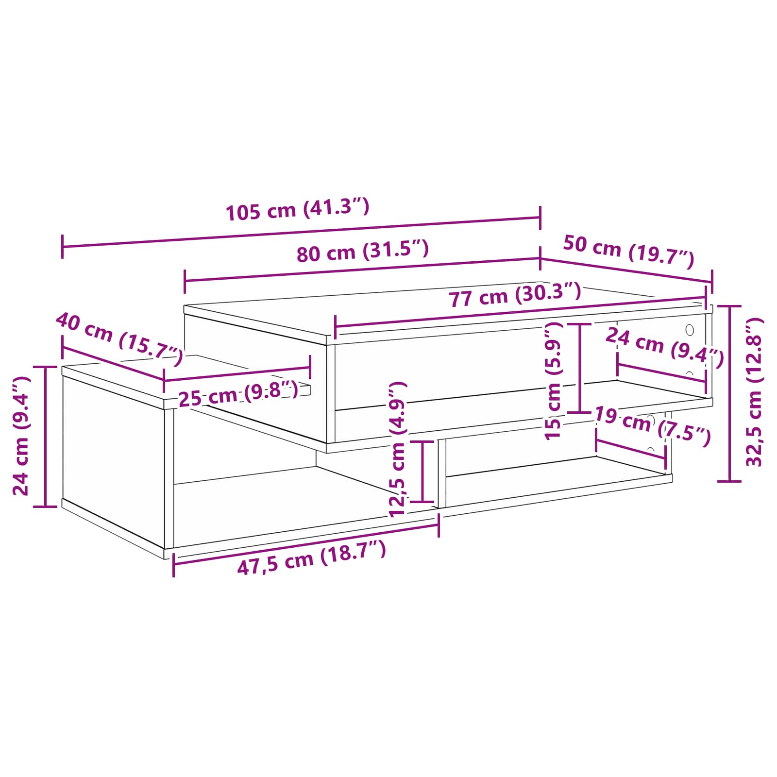 Kava Stol Dimljeni hrast 105 x 50 x 32,5 cm Konstruirano drvo