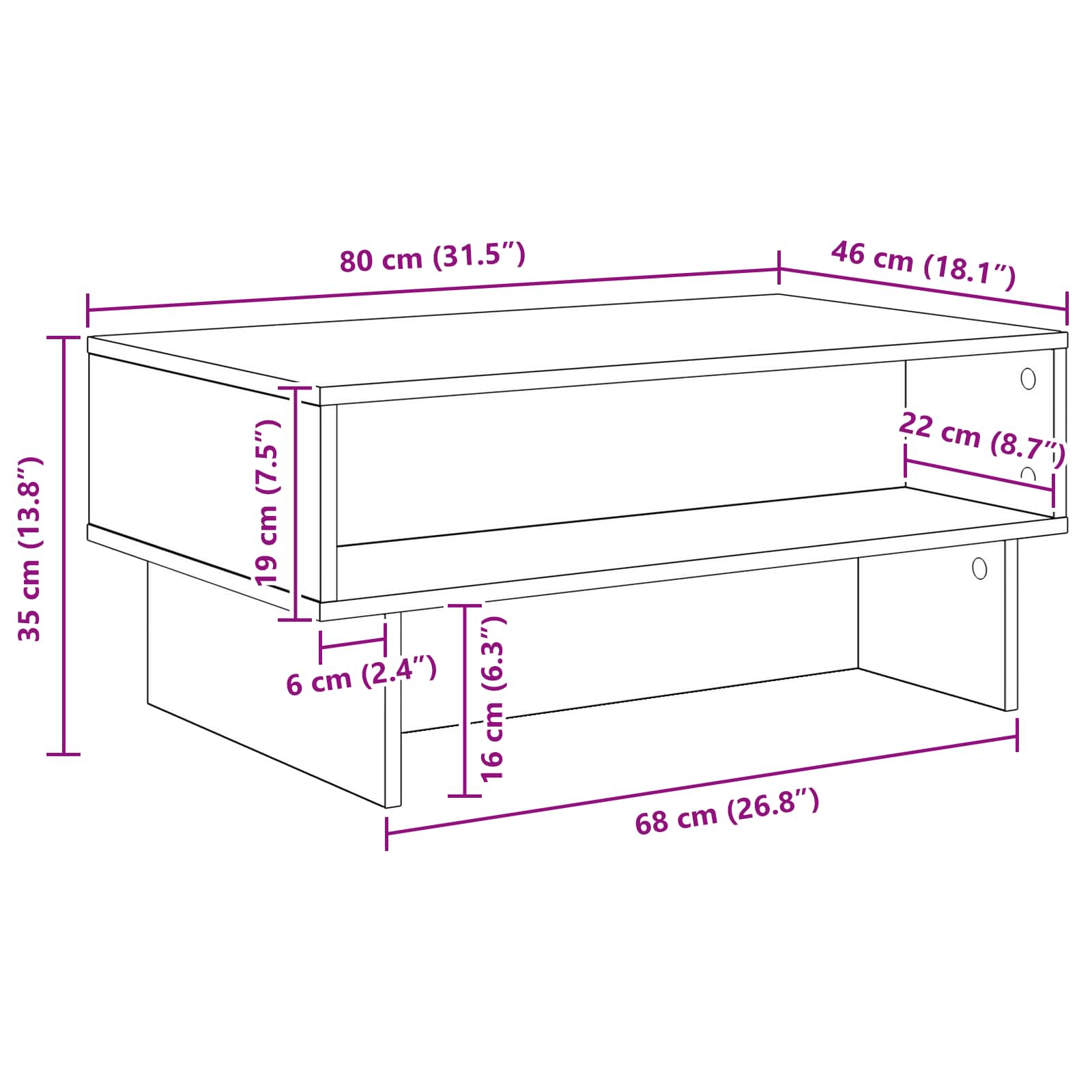 Kava Stol Siva Sonoma 80 x 46 x 35 cm Konstruirano drvo