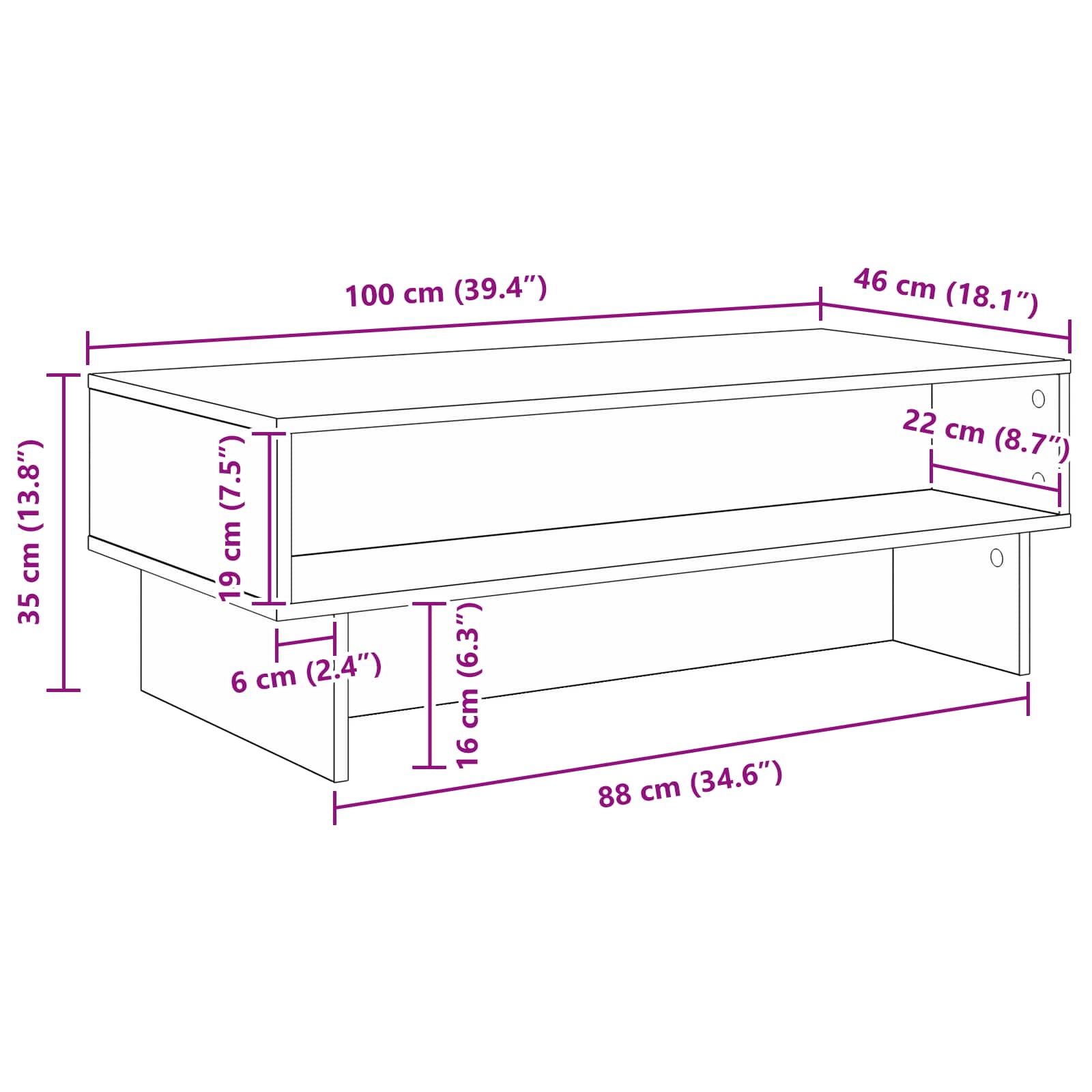 Kava Stol Sonoma hrast 100 x 46 x 35 cm Konstruirano drvo