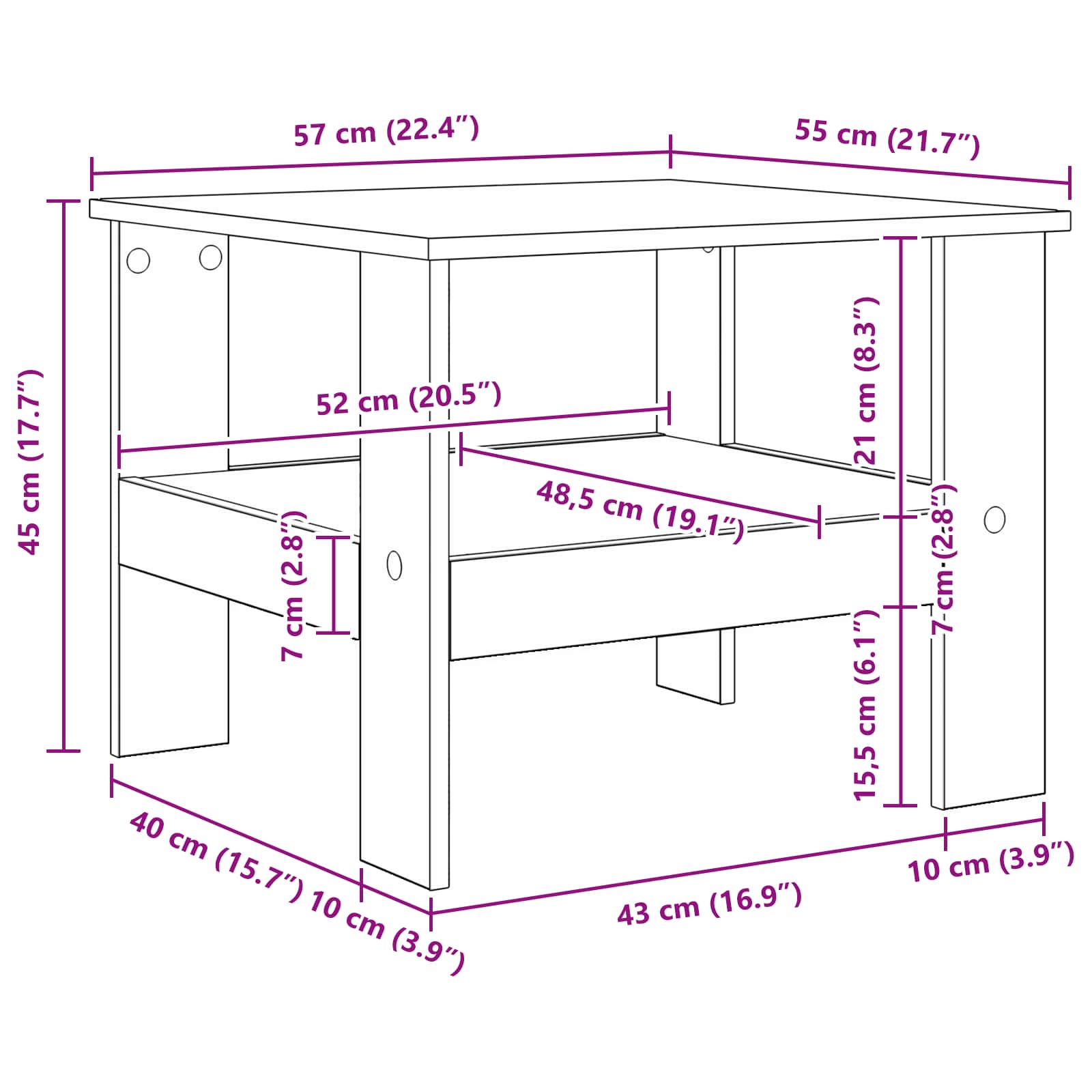 Kava Stol Betonski sivi 57 x 55 x 45 cm Konstruirano drvo