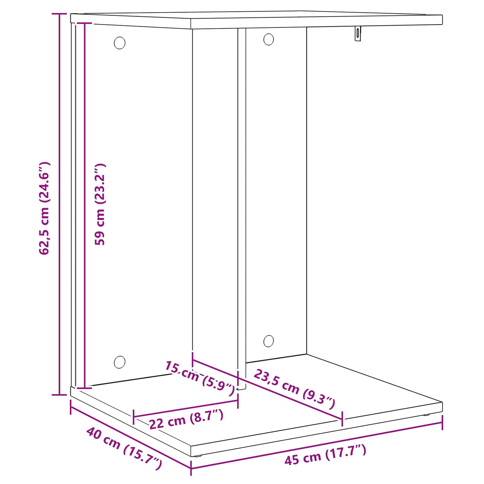 Bocni stol Crni hrast 45 x 40 x 62,5 cm Konstruirano drvo