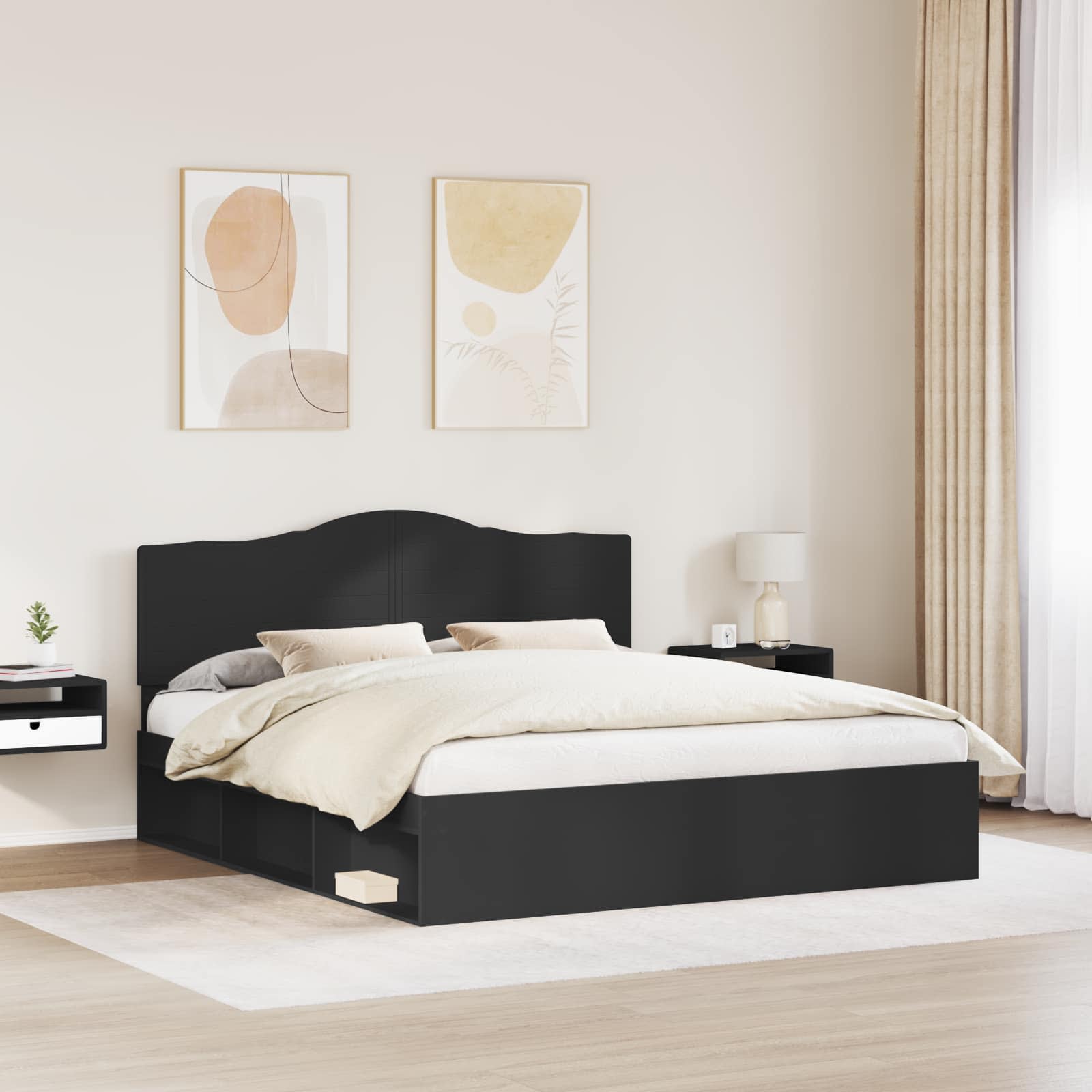 Krevetna konstrukcija Crna 200 x 200 cm Čvrsto borovo drvo