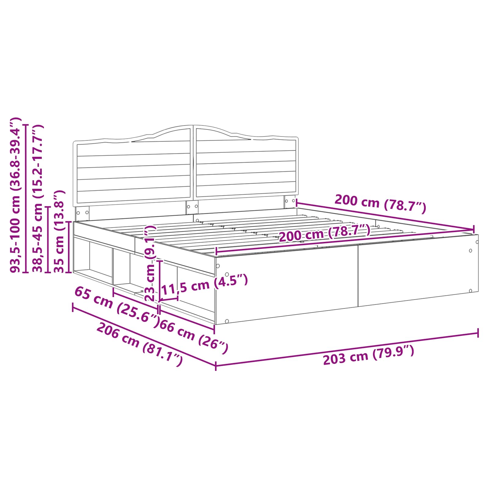 Krevetna konstrukcija Crna 200 x 200 cm Čvrsto borovo drvo