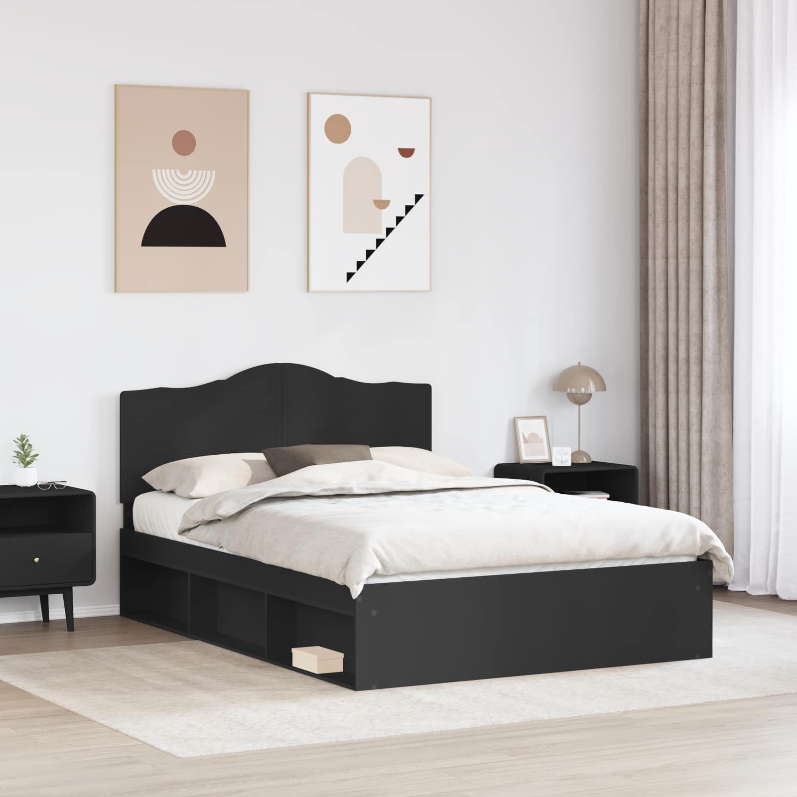 Krevetna konstrukcija Crna 150 x 200 cm Čvrsto borovo drvo