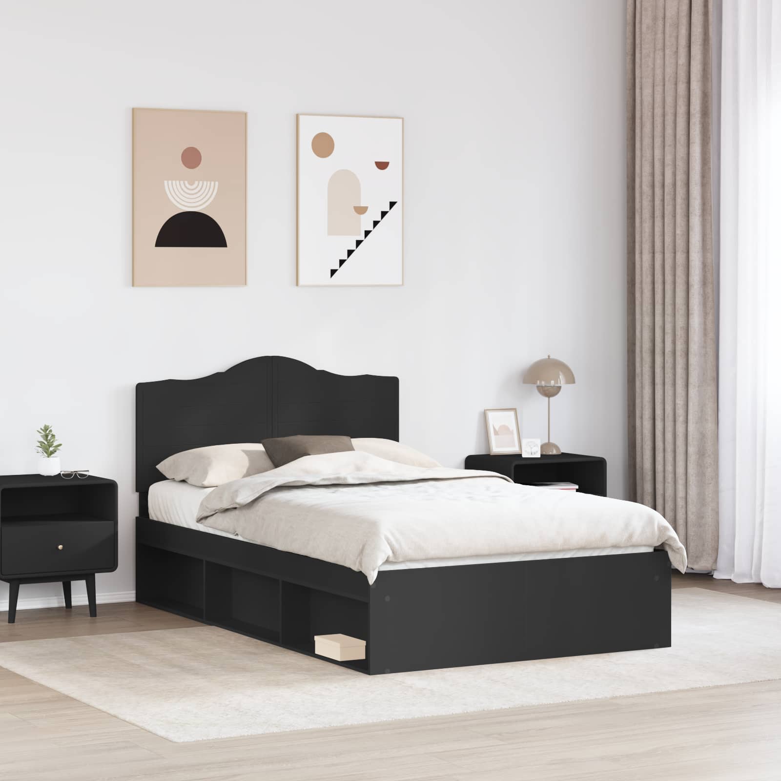 Krevetna konstrukcija Crna 135 x 190 cm Čvrsto borovo drvo