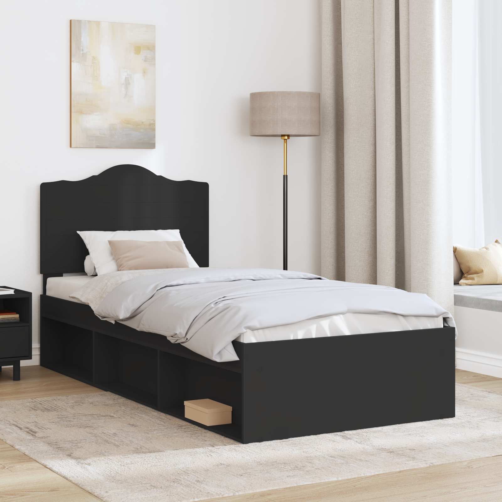 Krevetna konstrukcija Crna 75 x 190 cm Čvrsto borovo drvo