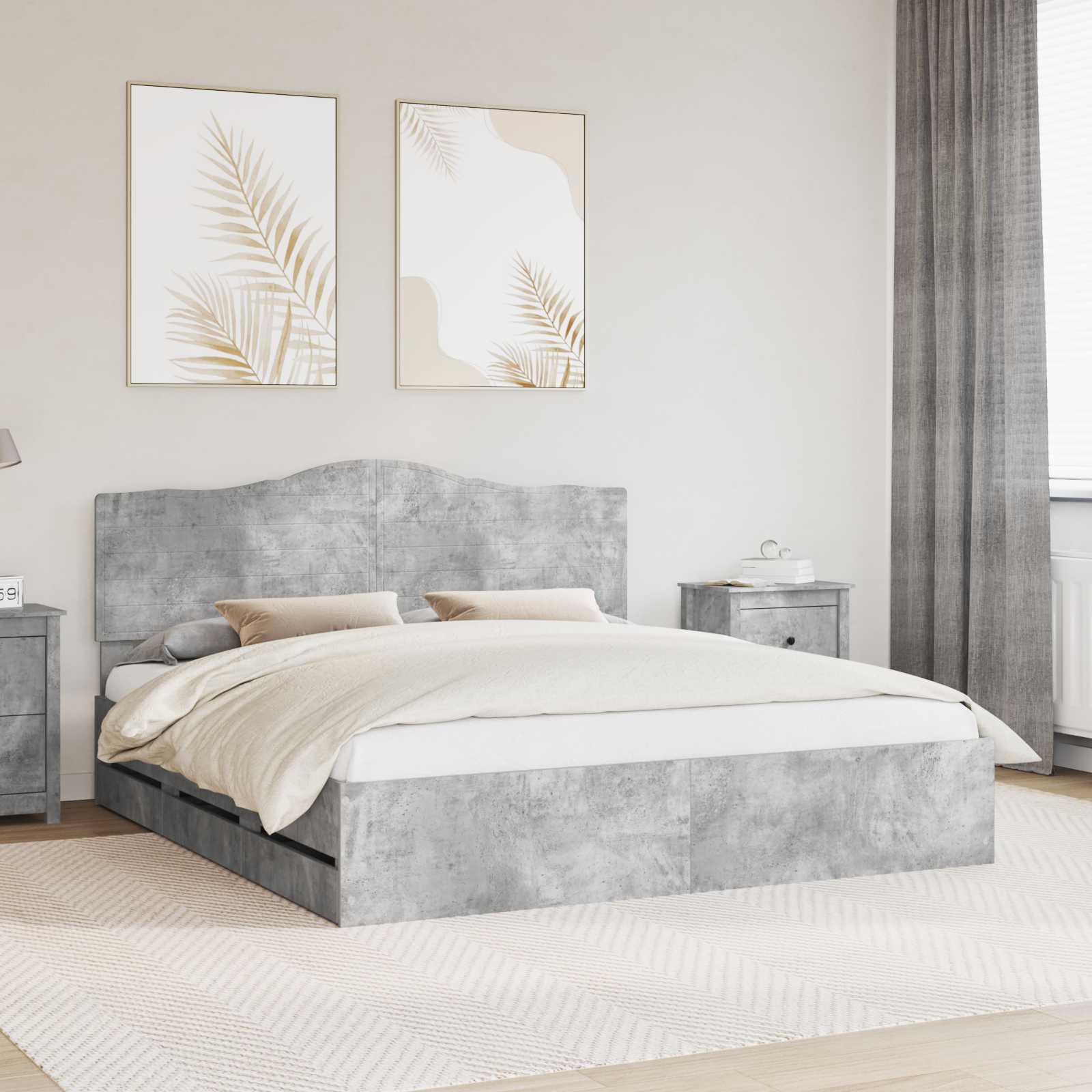 Krevetna konstrukcija s ladicama Betonsko Siva 200 x 200 cm