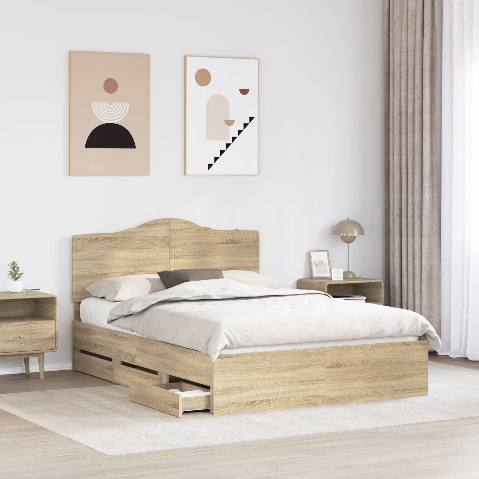 Krevetna konstrukcija s ladicama Hrast sonoma 150 x 200 cm