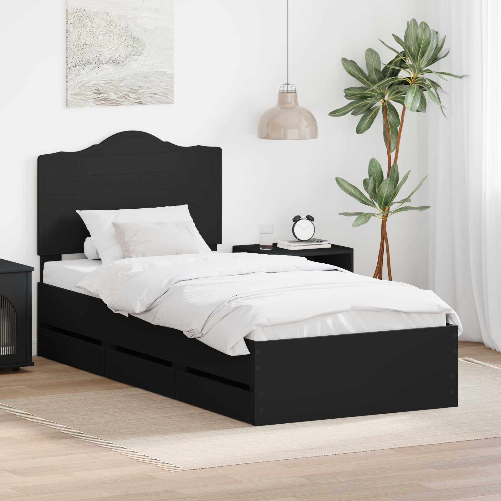 Krevetna konstrukcija Crna 75 x 190 cm Inženjersko Drvo