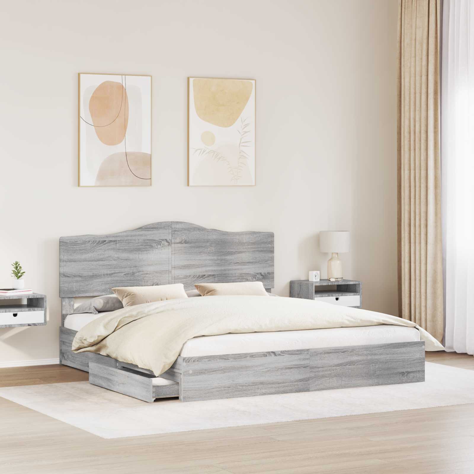 Krevet s od storage Siva Sonoma 180 x 200 cm Konstruirano drvo