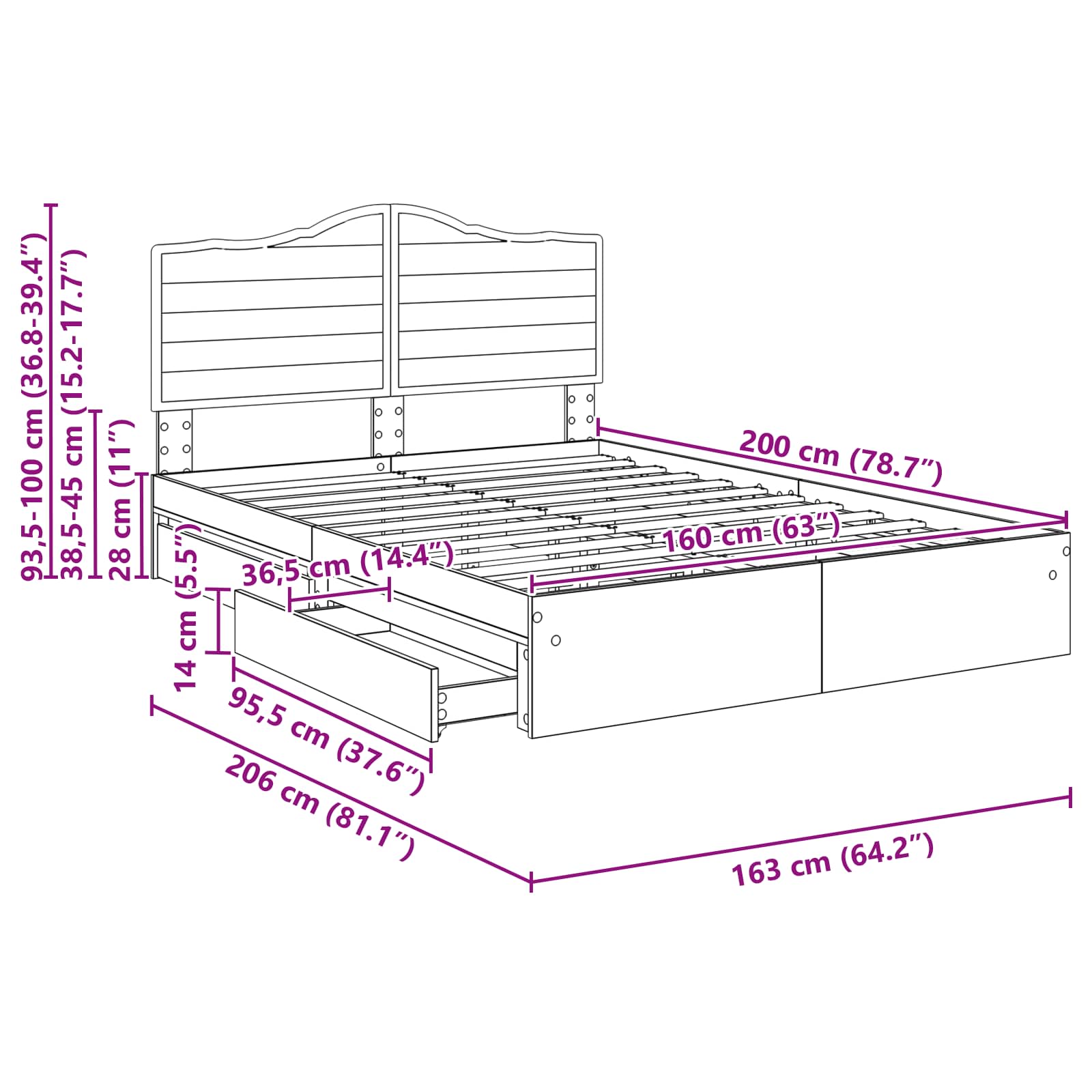 Krevet s od storage Sonoma hrast 160 x 200 cm Konstruirano drvo