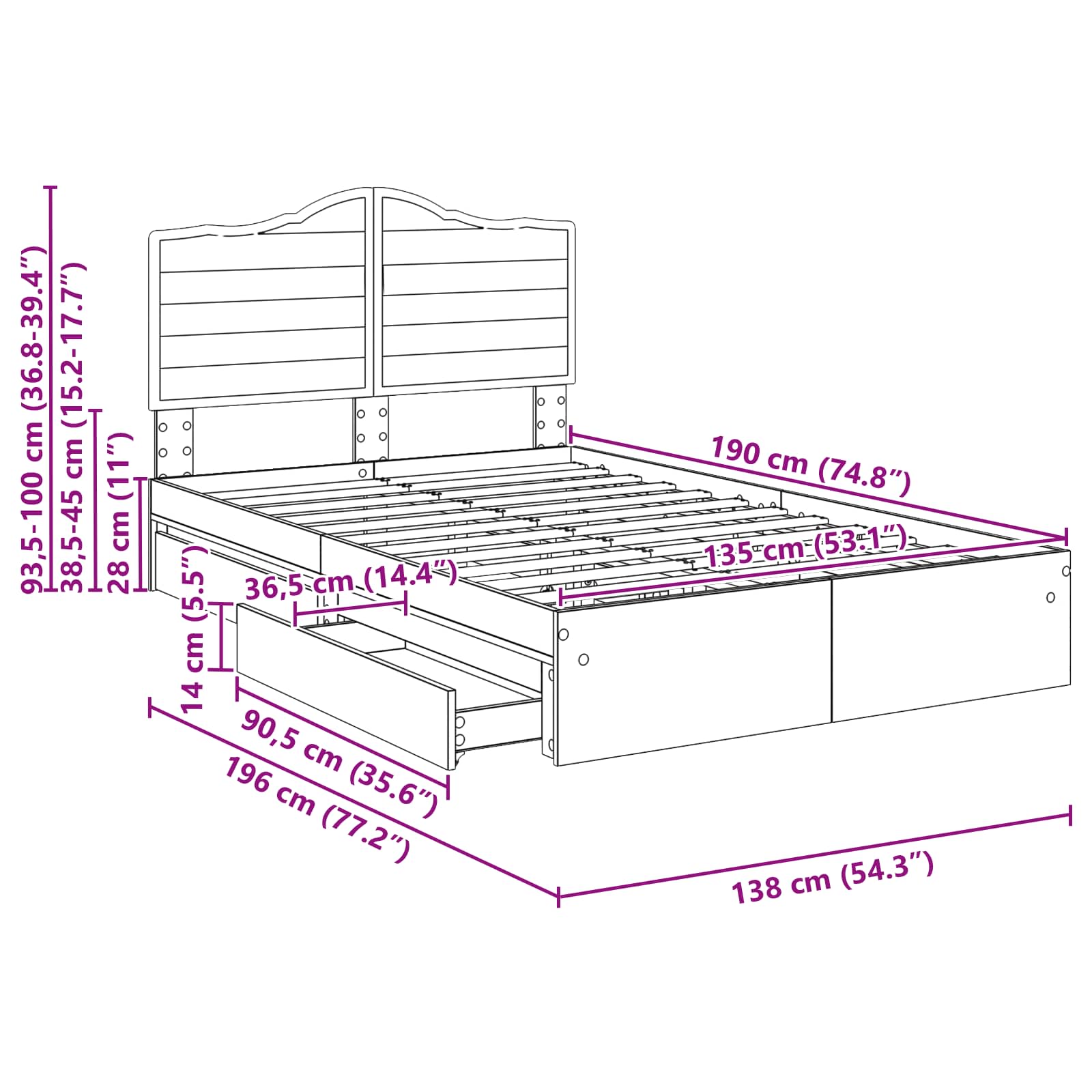Krevet s od storage Sonoma hrast 135 x 190 cm Konstruirano drvo
