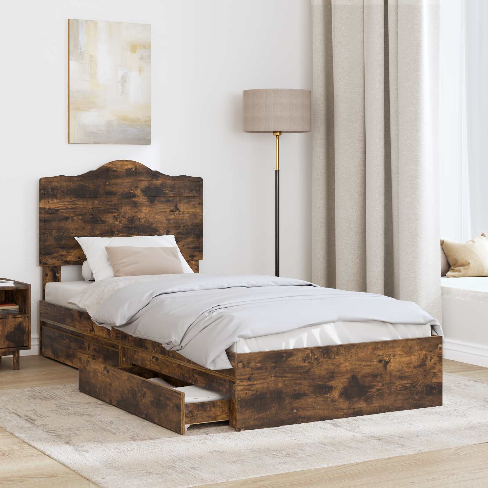 Krevet s od storage s uzglavljem Dimljeni hrast 100 x 200 cm