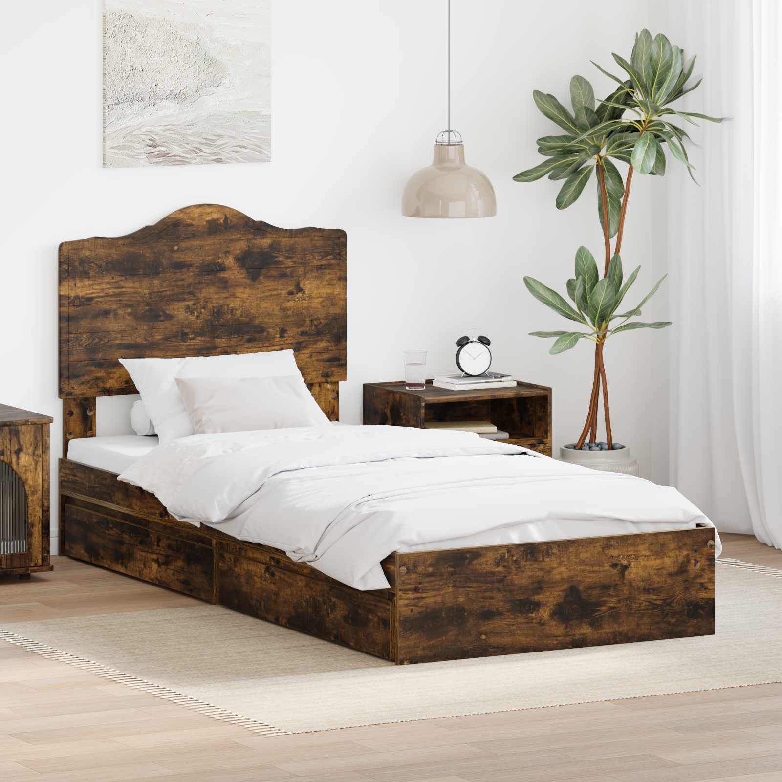 Krevet s od storage s uzglavljem Dimljeni hrast 90 x 200 cm