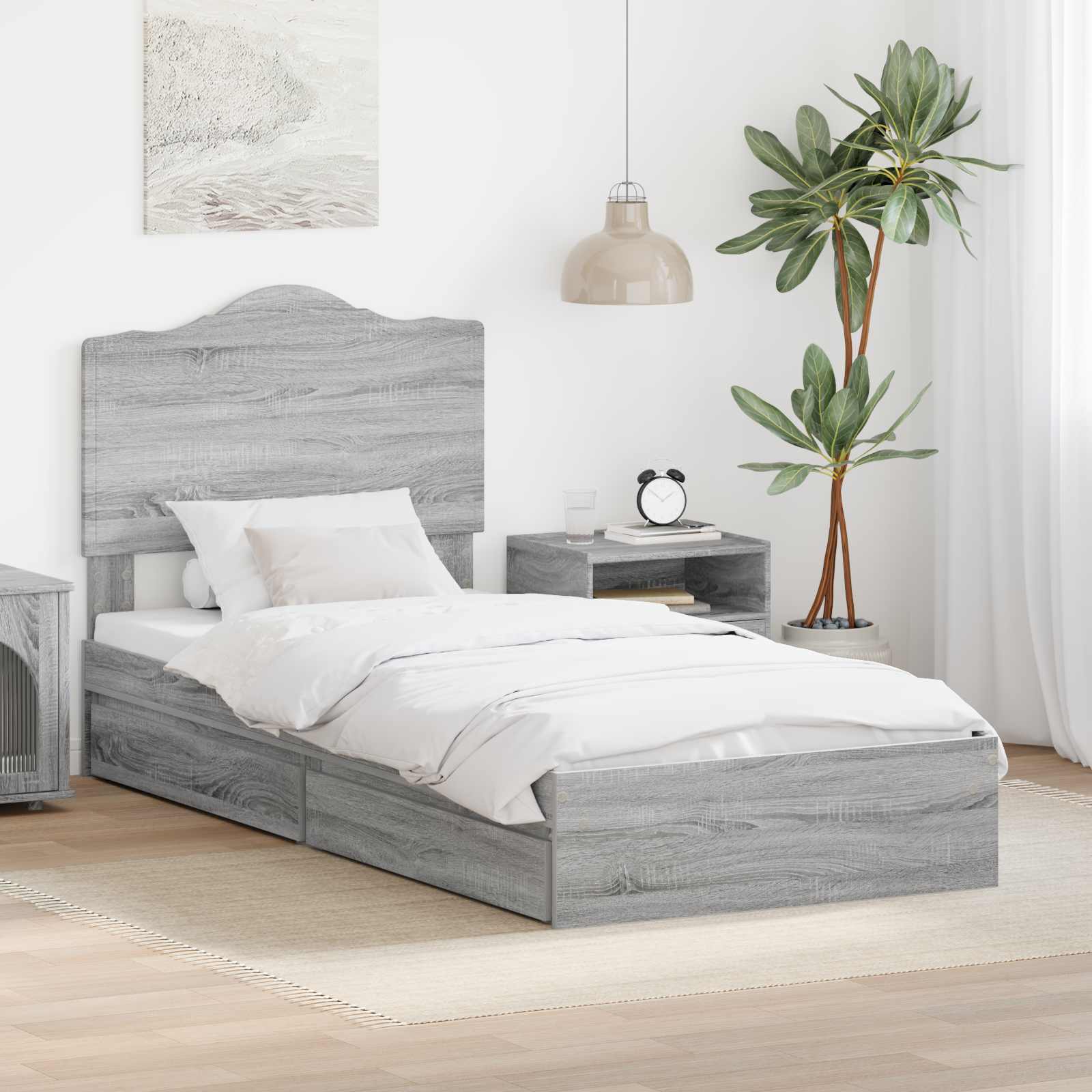 Krevet s od storage Siva Sonoma 90 x 200 cm Konstruirano drvo