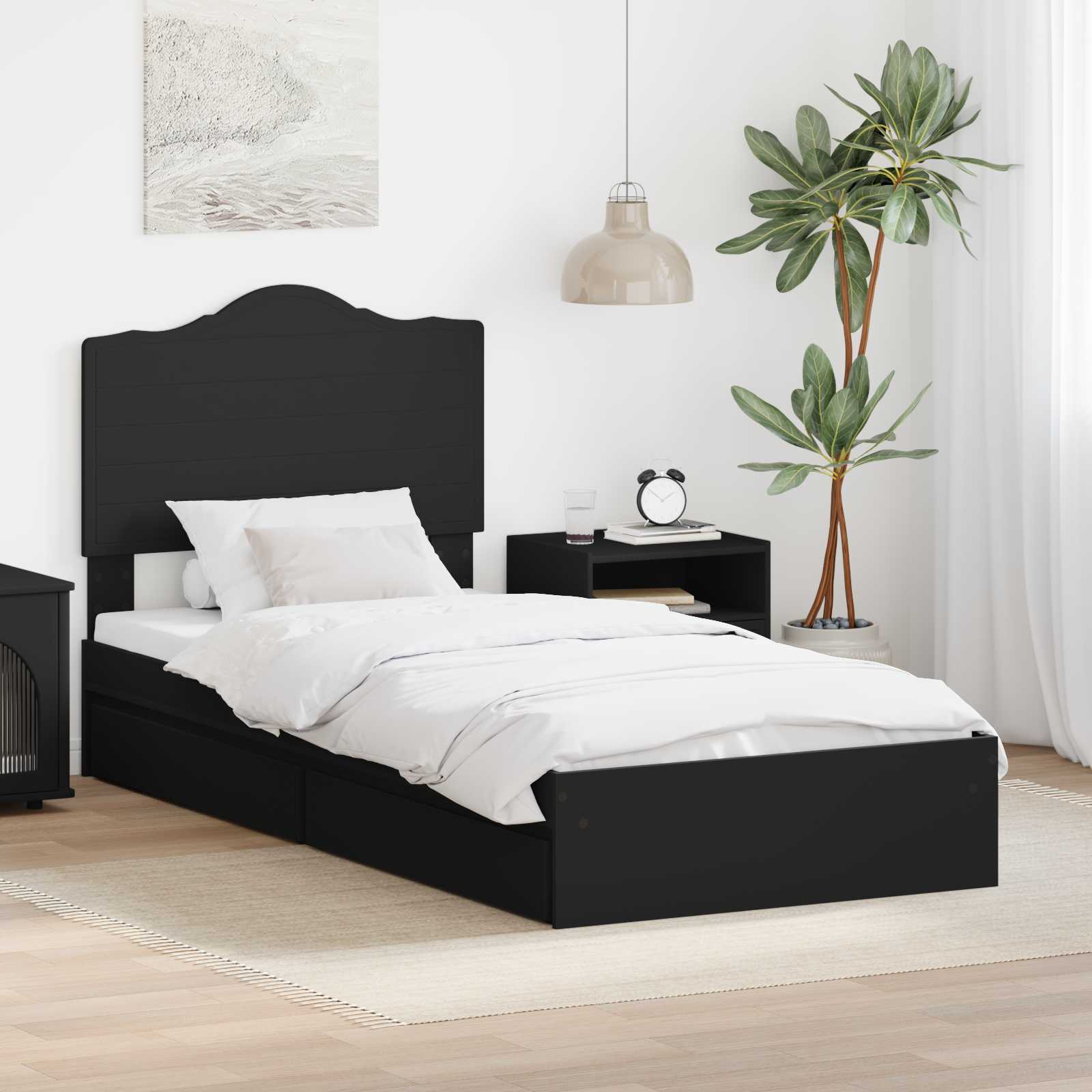 Krevet s od storage Crna 90 x 190 cm Konstruirano drvo