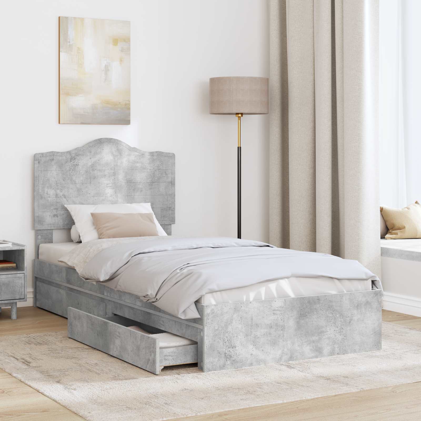 Krevet s od storage Betonski sivi 90 x 190 cm Konstruirano drvo