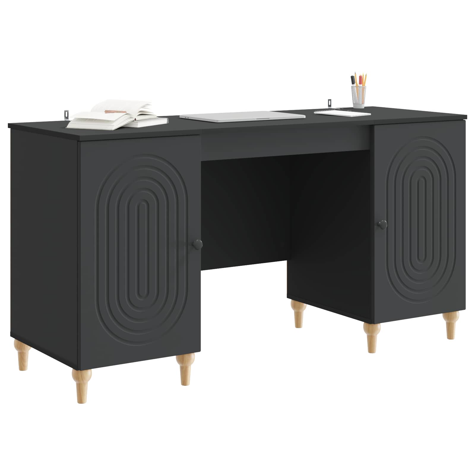 Stol s policom Crna 142,5 x 50 x 75 cm Konstruirano drvo