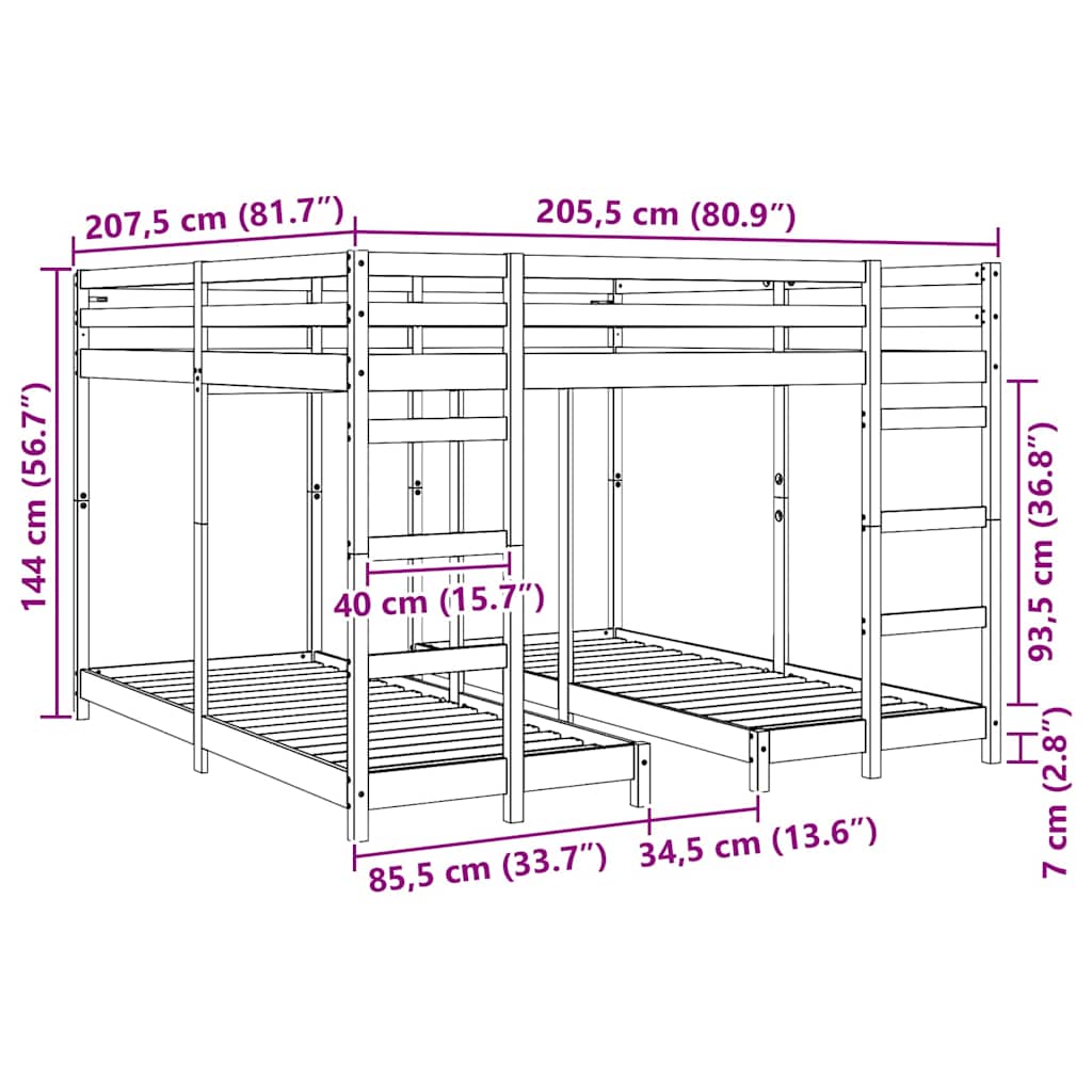 Trokatni krevet Vosak smeđa 200 x 200 cm Čvrsto borovo drvo