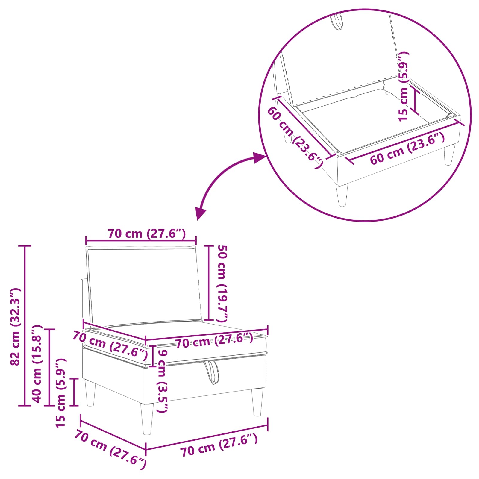 Srednji sofa s ladicom Svjetlosiva Baršun