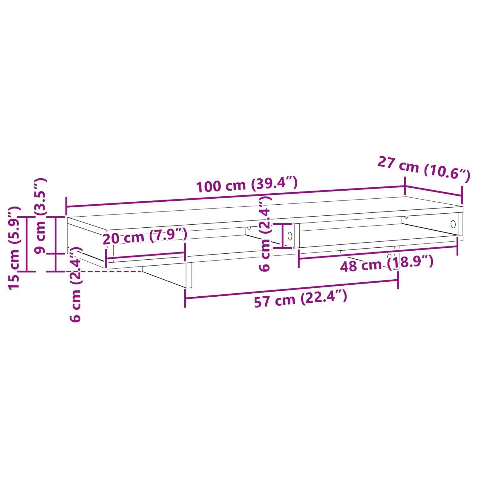 Stalak za Monitor Crna 100 x 27 x 15 cm Konstruirano drvo