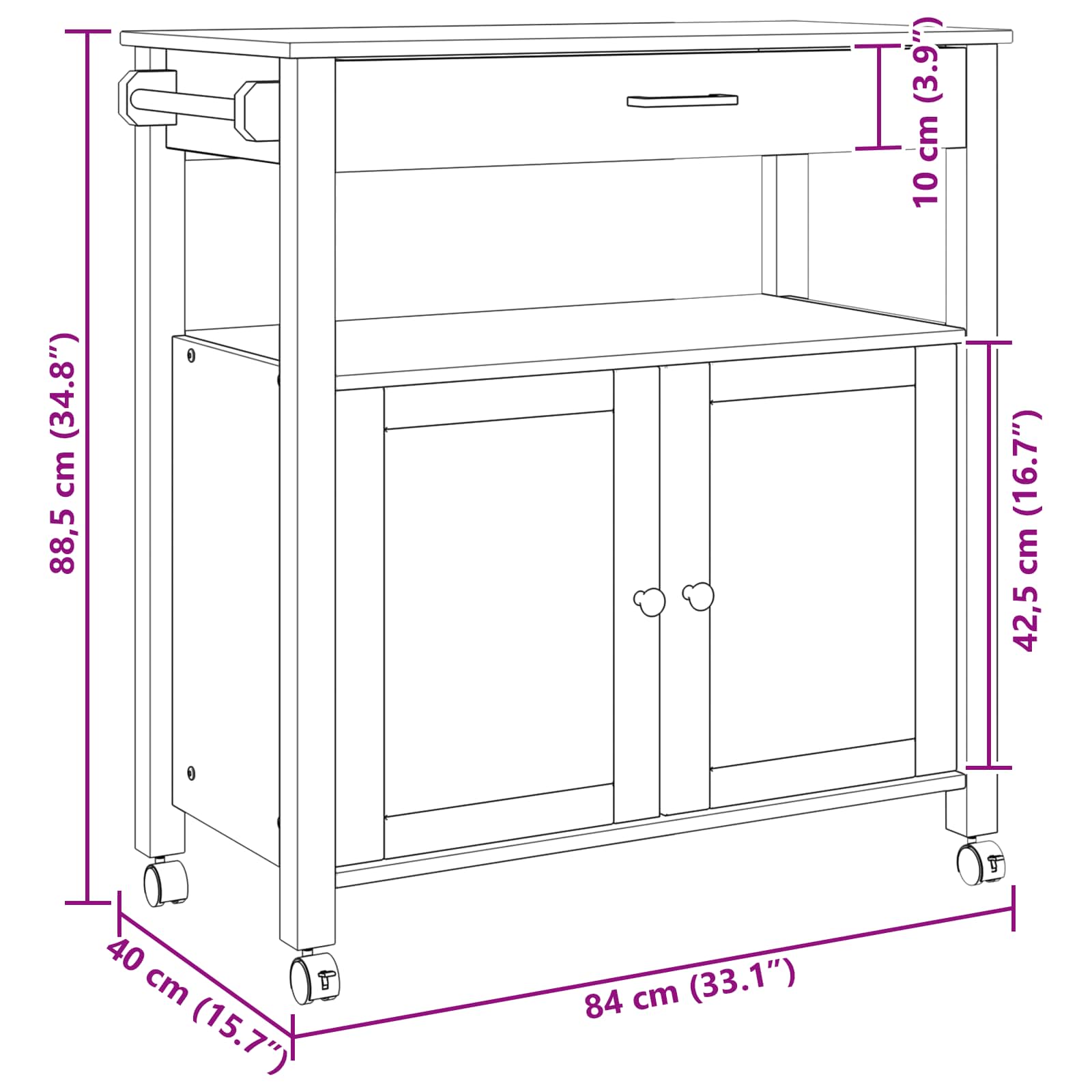 Kuhinjski kolica MONZA Crna 84 x 40 x 88,5 cm