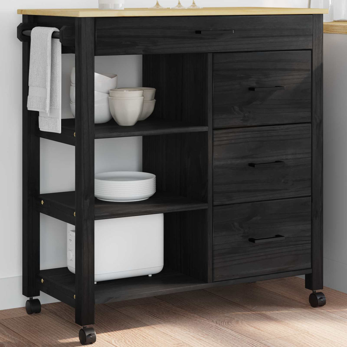 Kuhinjski kolica MONZA Crna 84 x 40 x 88,5 cm