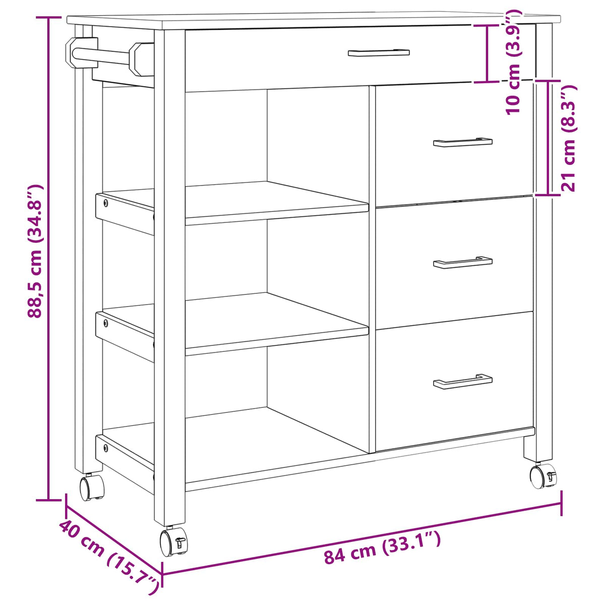Kuhinjski kolica MONZA Crna 84 x 40 x 88,5 cm