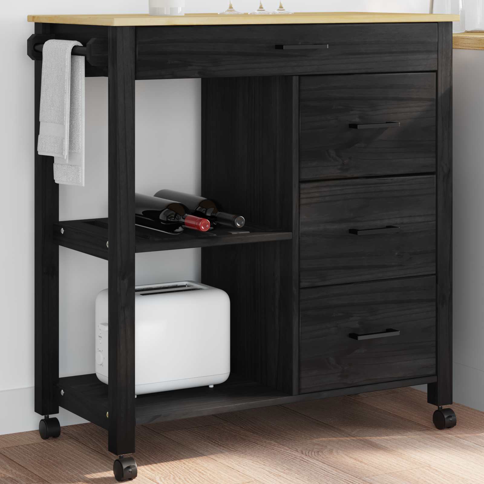 Kuhinjski kolica MONZA Crna 84 x 40 x 88,5 cm