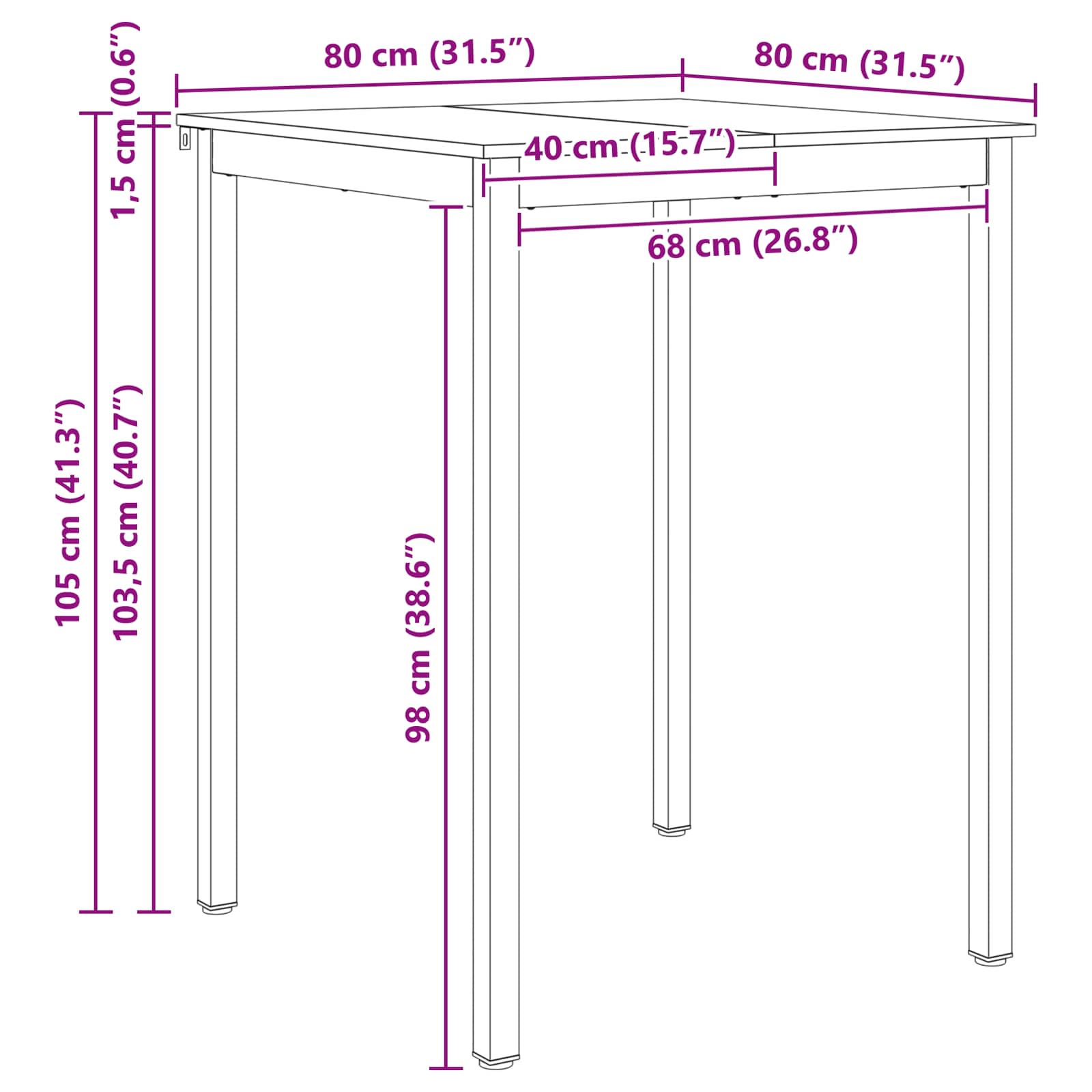 Stol za bar Bijelo 80 x 80 x 105 cm Čvrsto borovo drvo