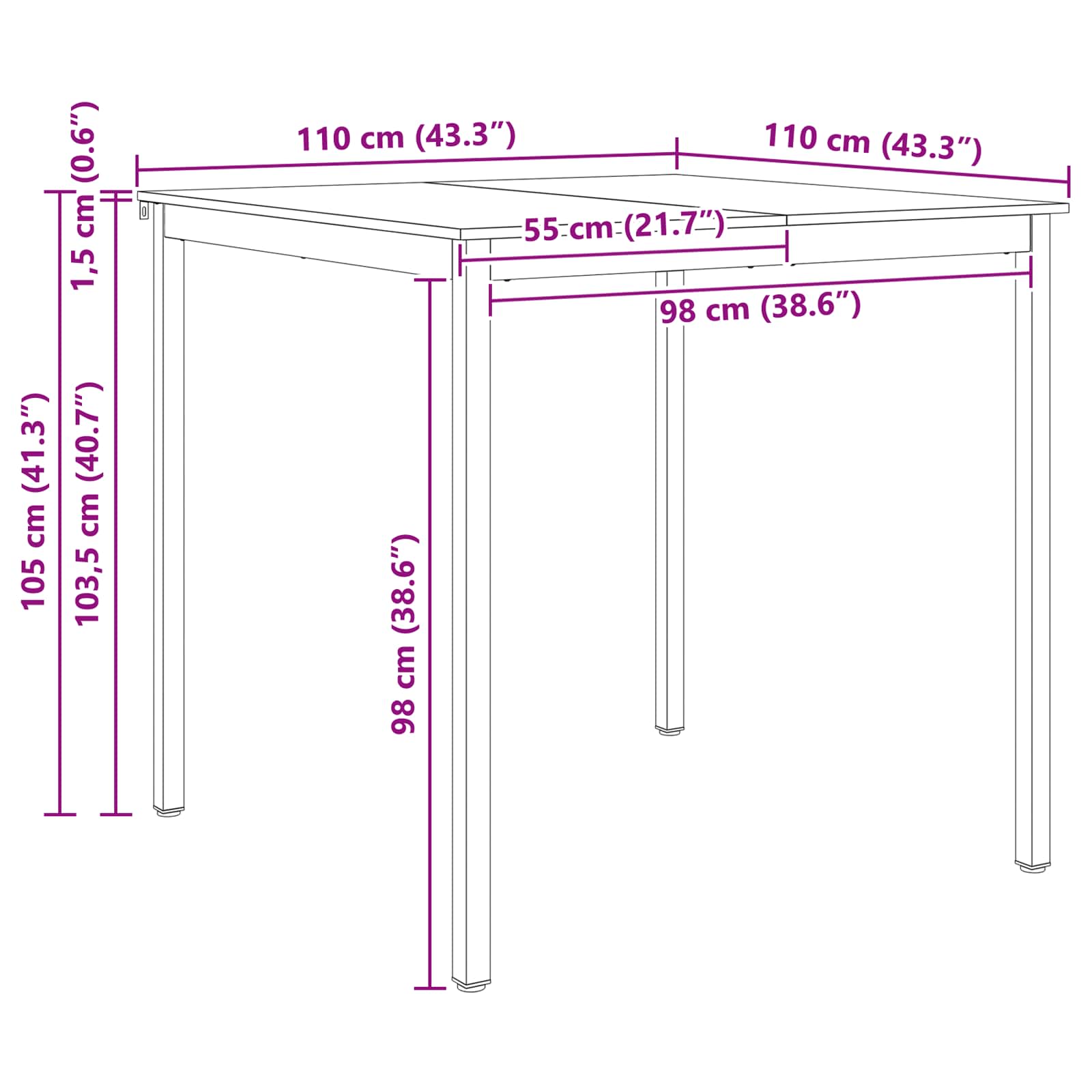 Stol za bar Prirodna 110 x 110 x 105 cm Čvrsto borovo drvo